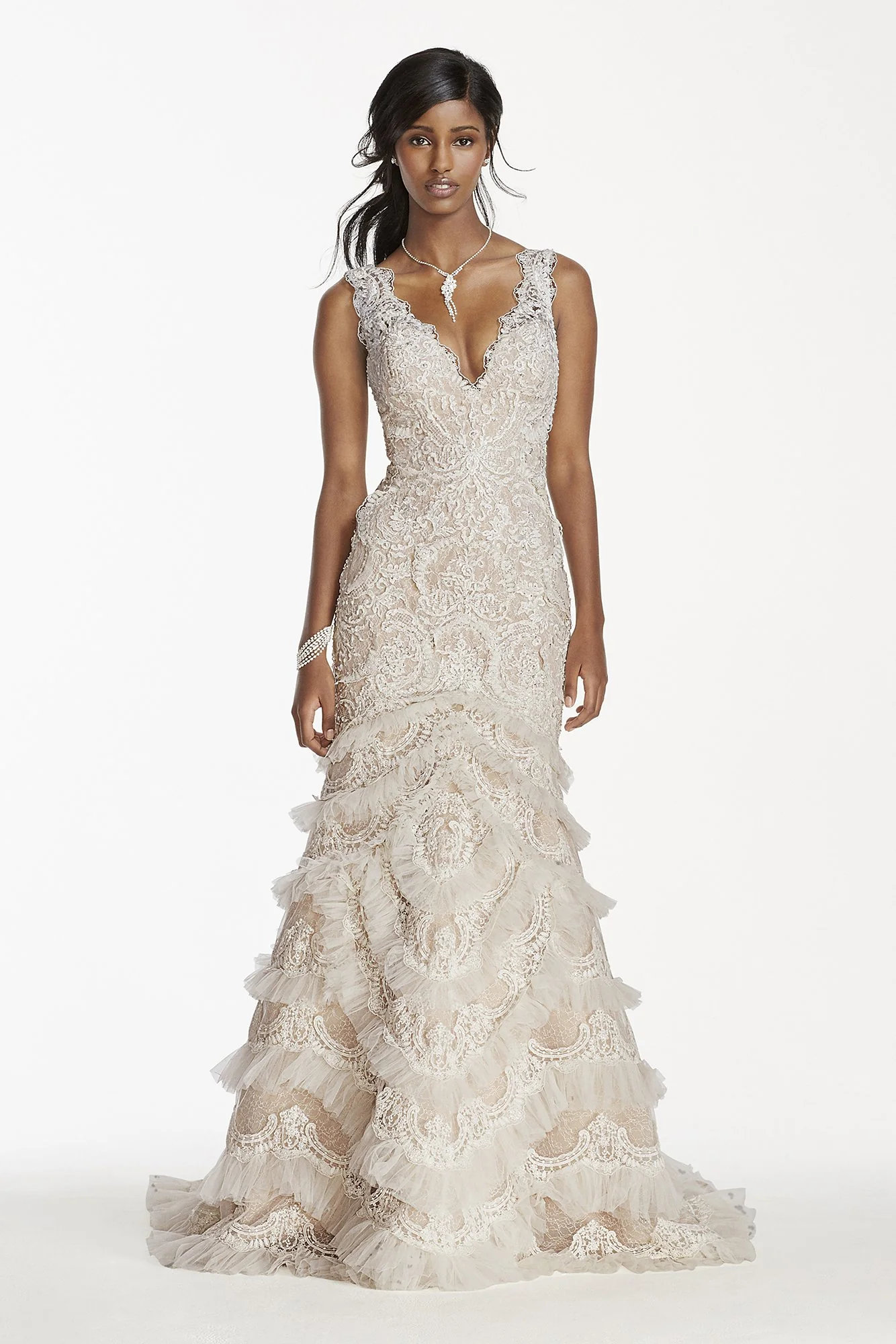 Beaded Lace Wedding Dress with Plunging Neckline - Image 2