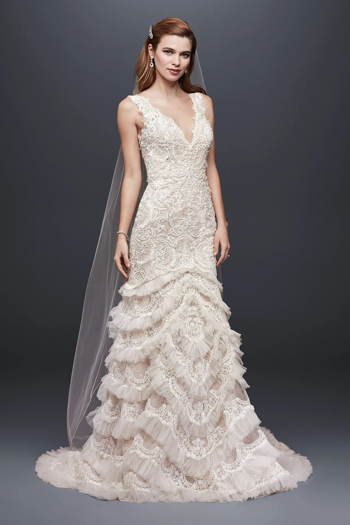 Beaded Lace Wedding Dress with Plunging Neckline - Image 5