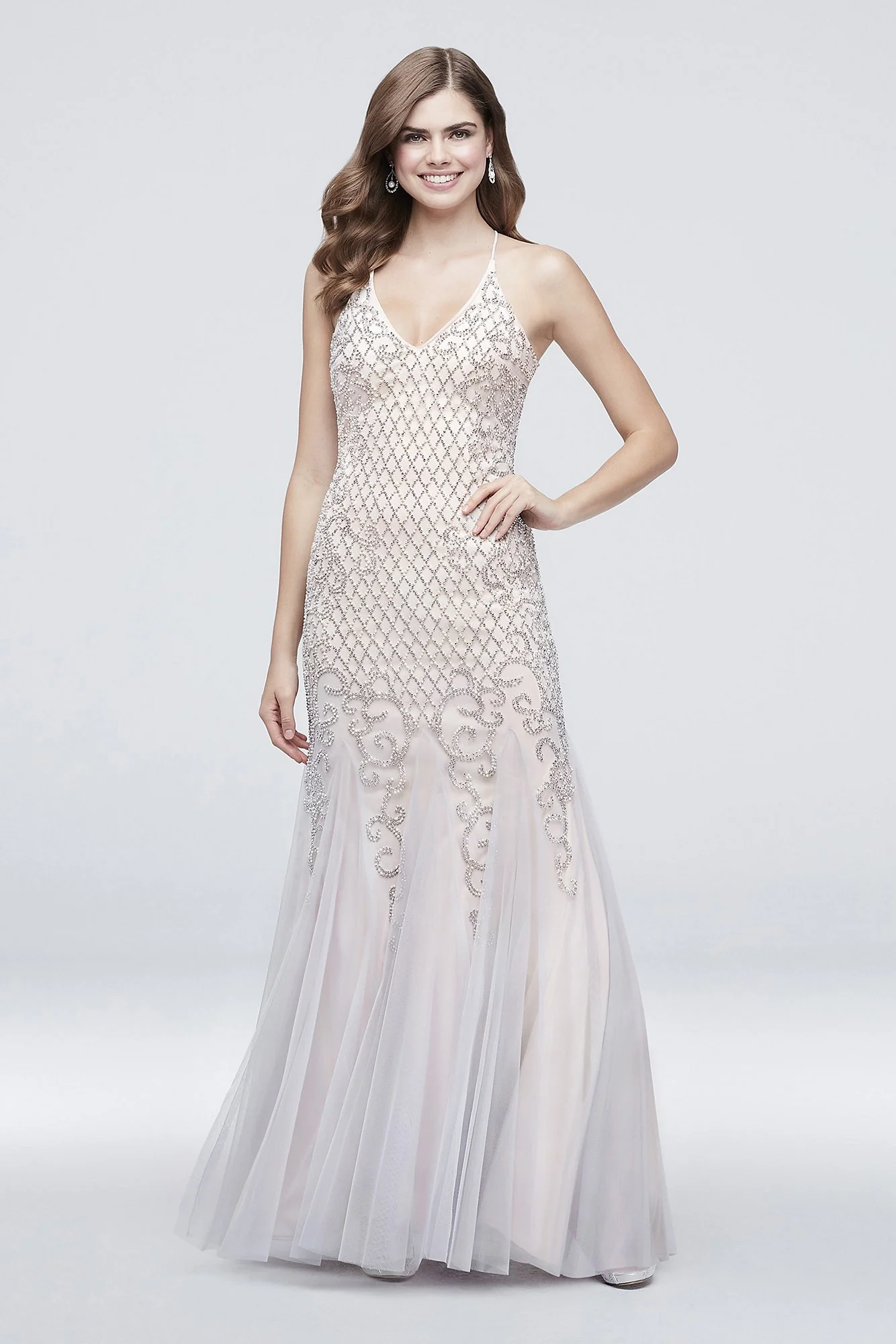 Beaded Lattice Mermaid Dress with Crisscross Back - Image 2