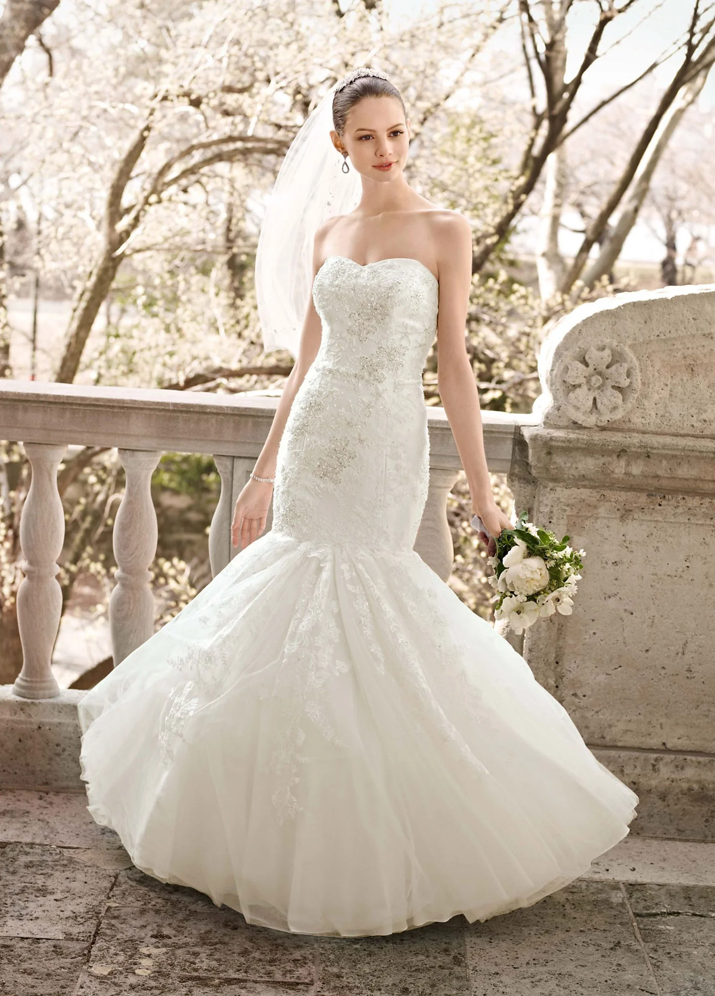 Beaded Layered Lace Fit and Flare Gown