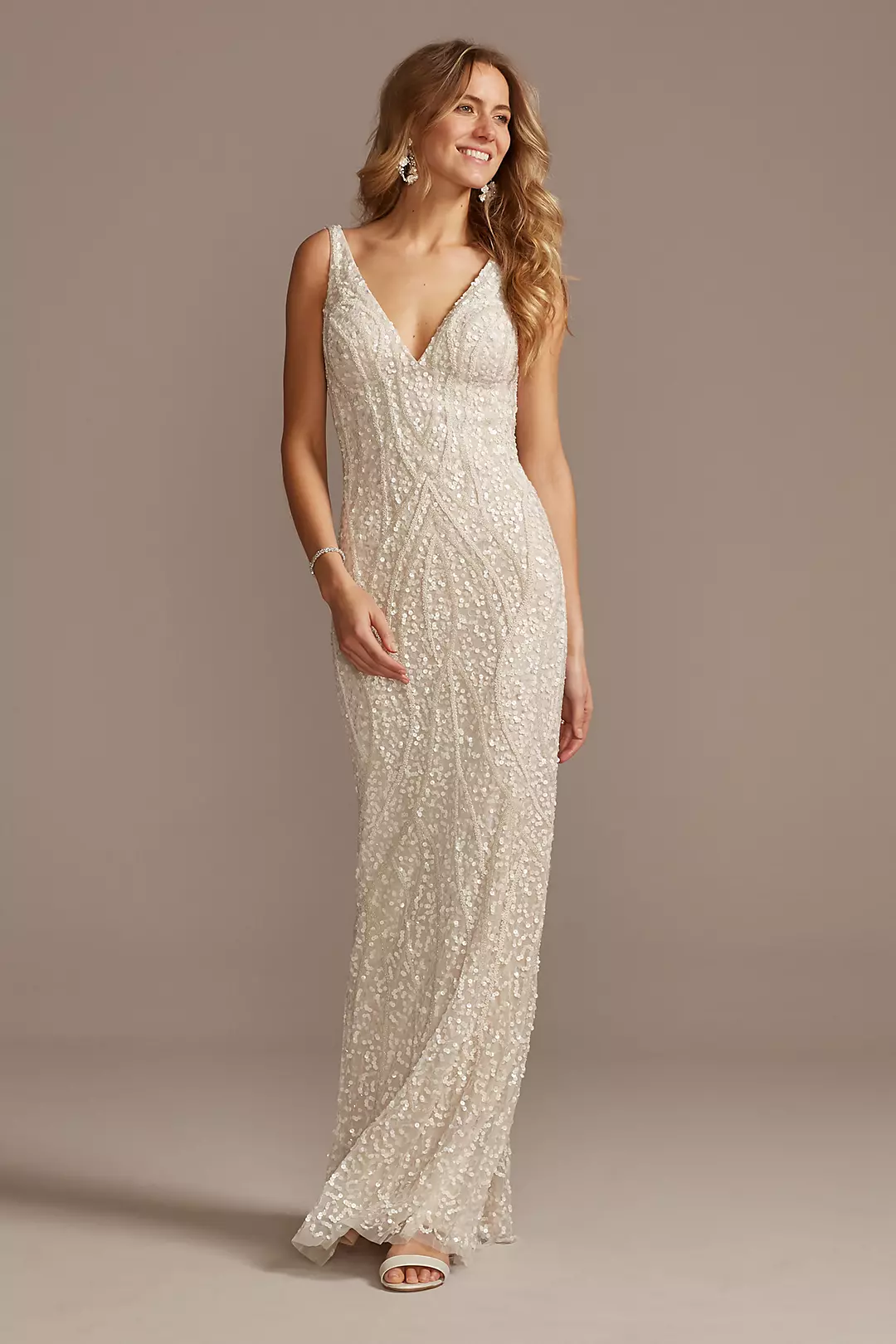 Beaded Matte Sequin V-Neck Sheath Dress - Image 21