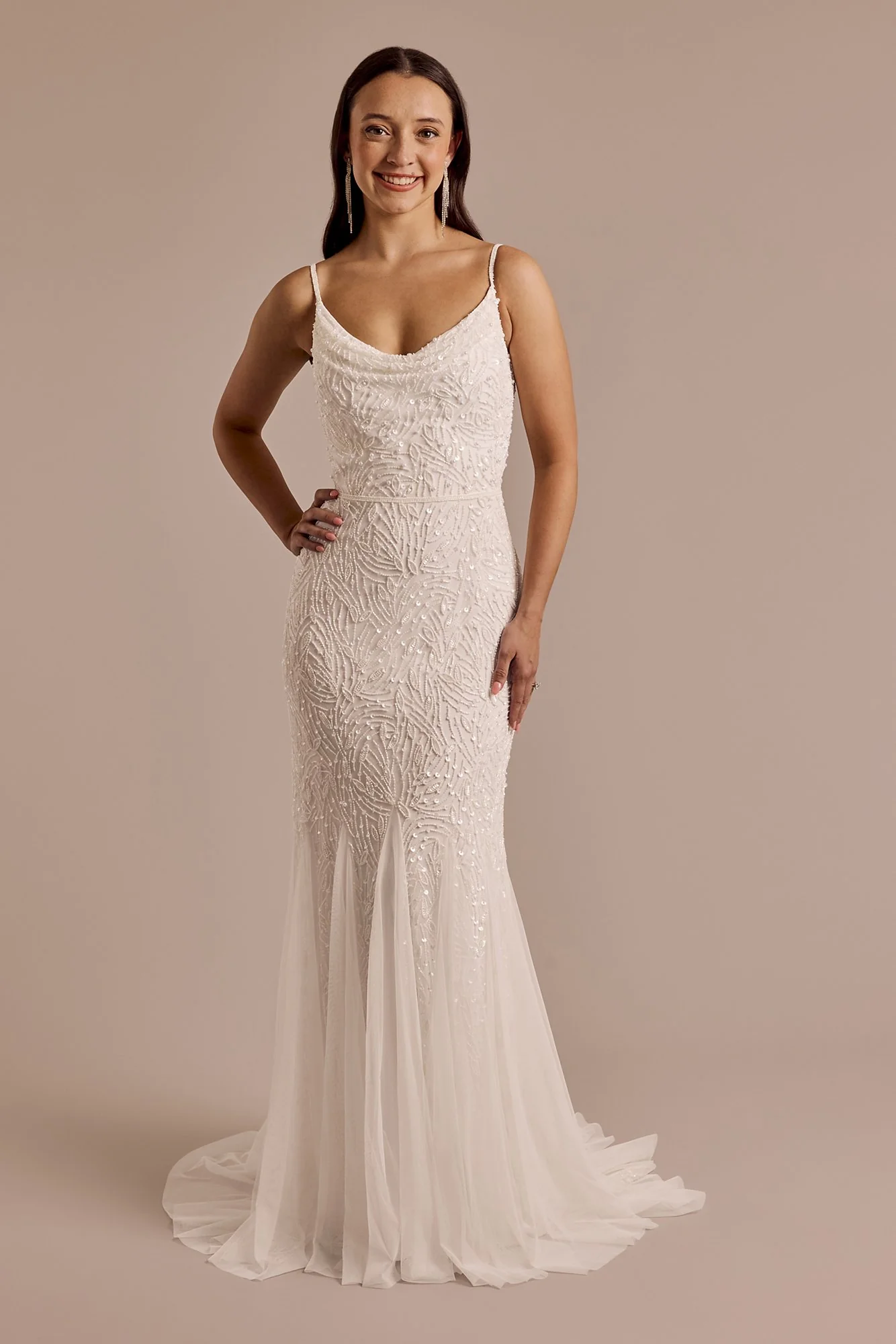 Beaded Mermaid Wedding Dress with Cowl Neckline - Image 3