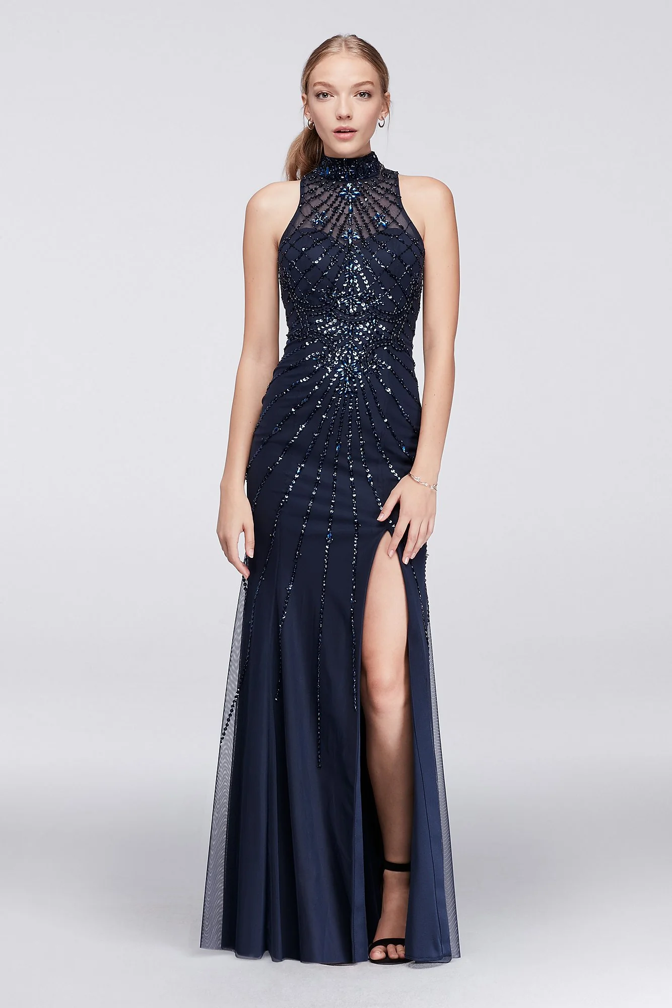 Beaded Mock Neck Open Back Long Dress - Image 2