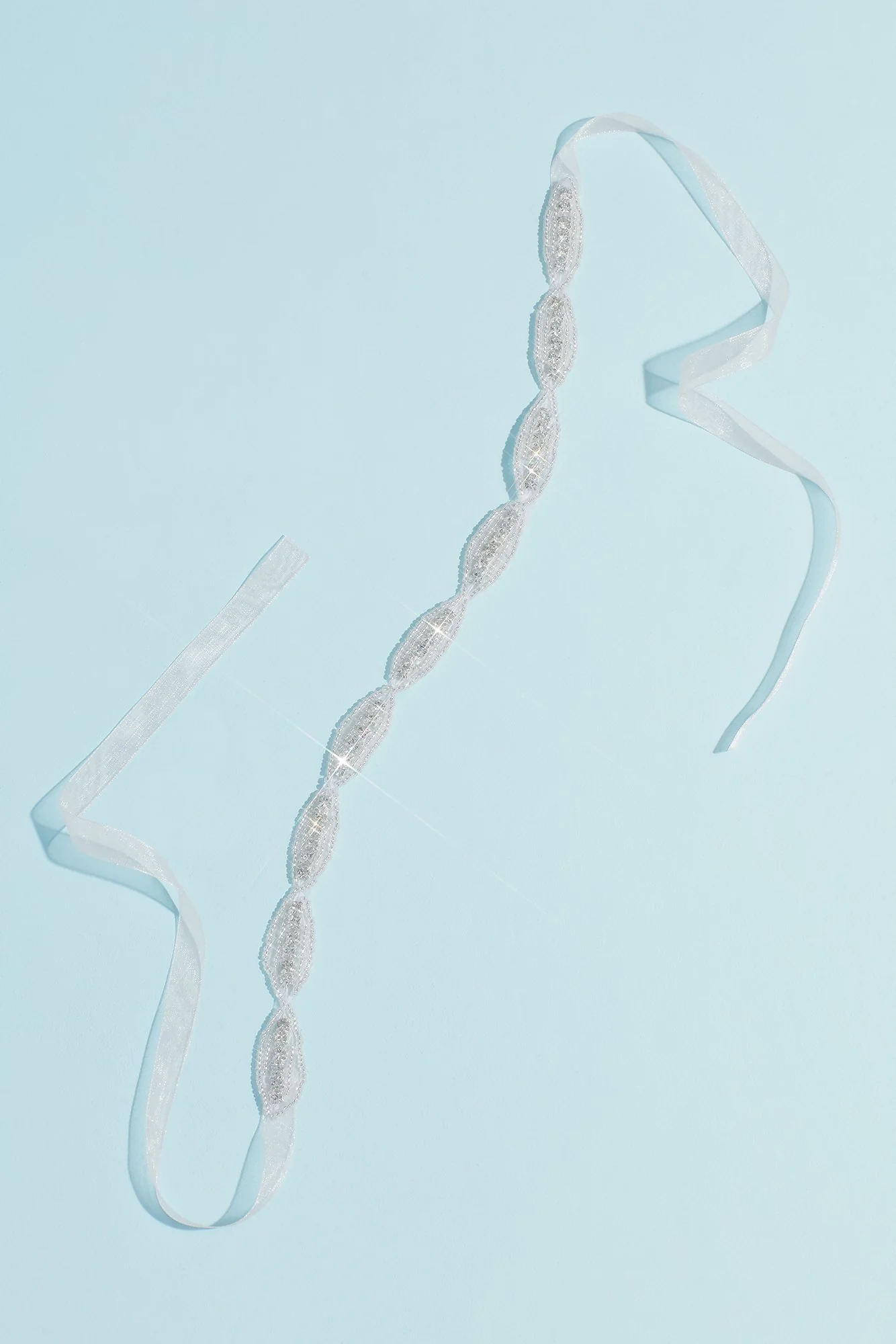 Beaded Oval Flower Girl Headband with Ribbons - Image 2
