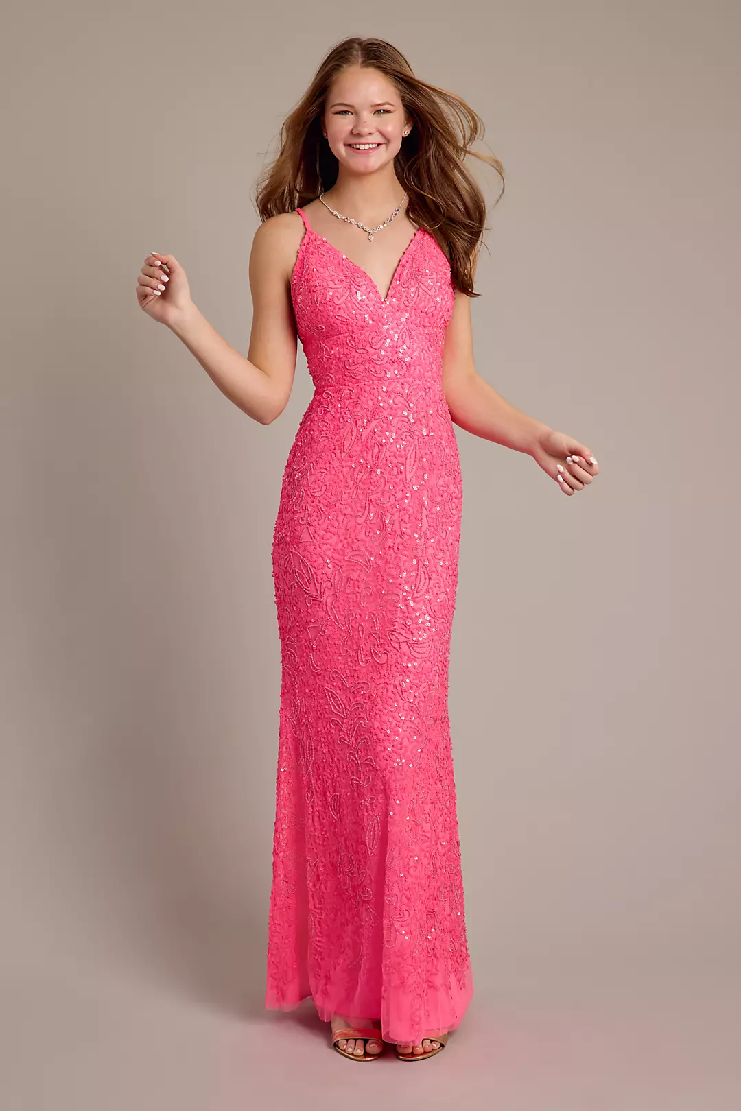Beaded Plunge Sheath Dress - Image 4