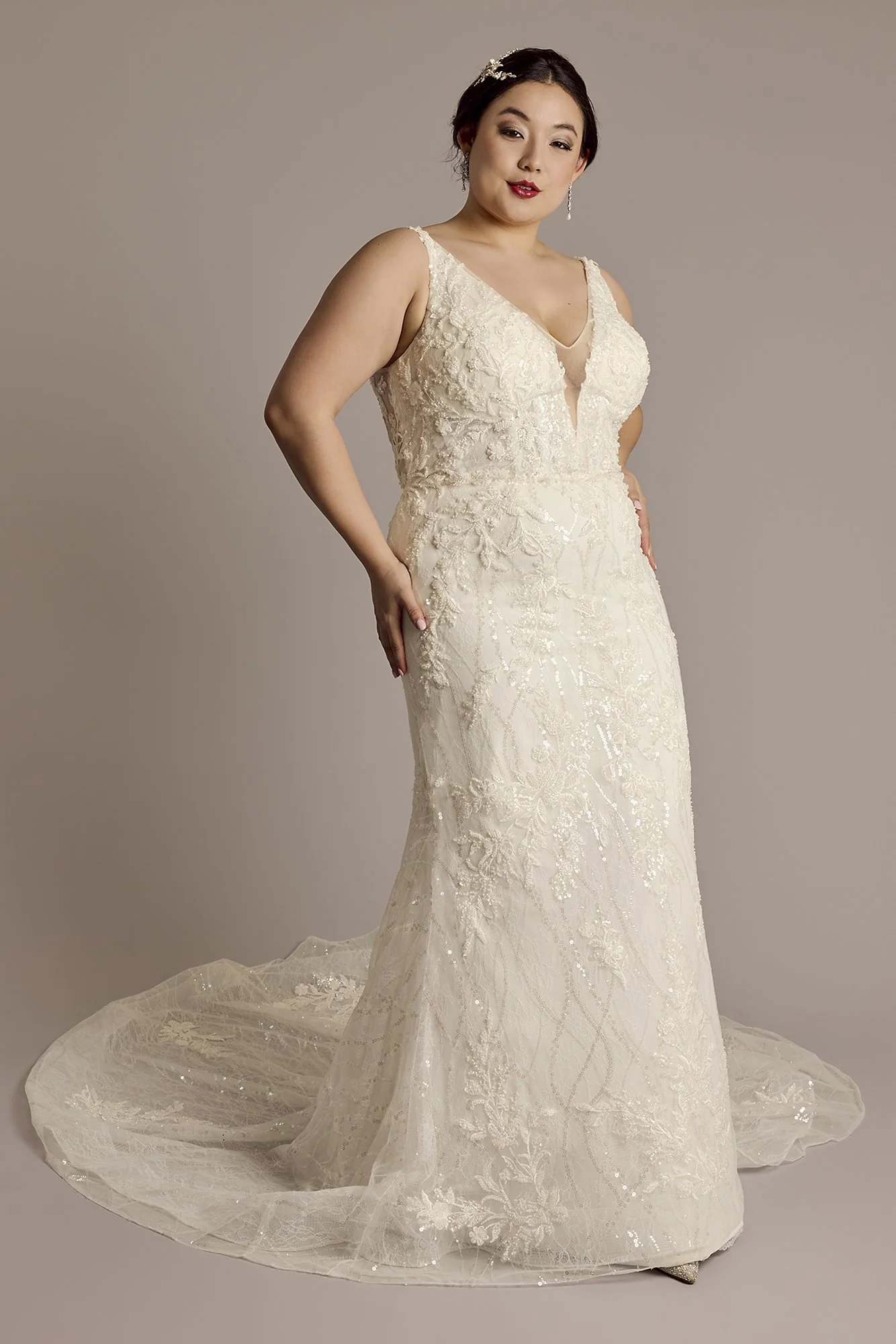Beaded Plunging Tank Mermaid Wedding Dress