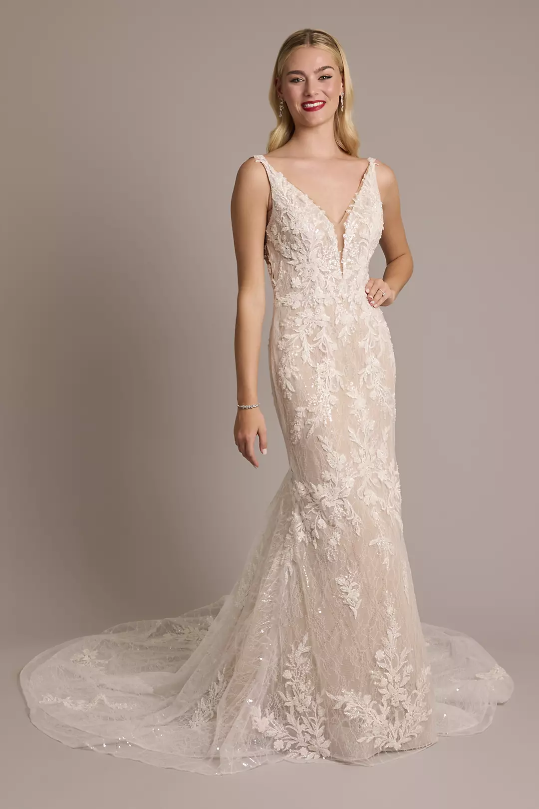 Beaded Plunging Tank Mermaid Wedding Dress - Image 18