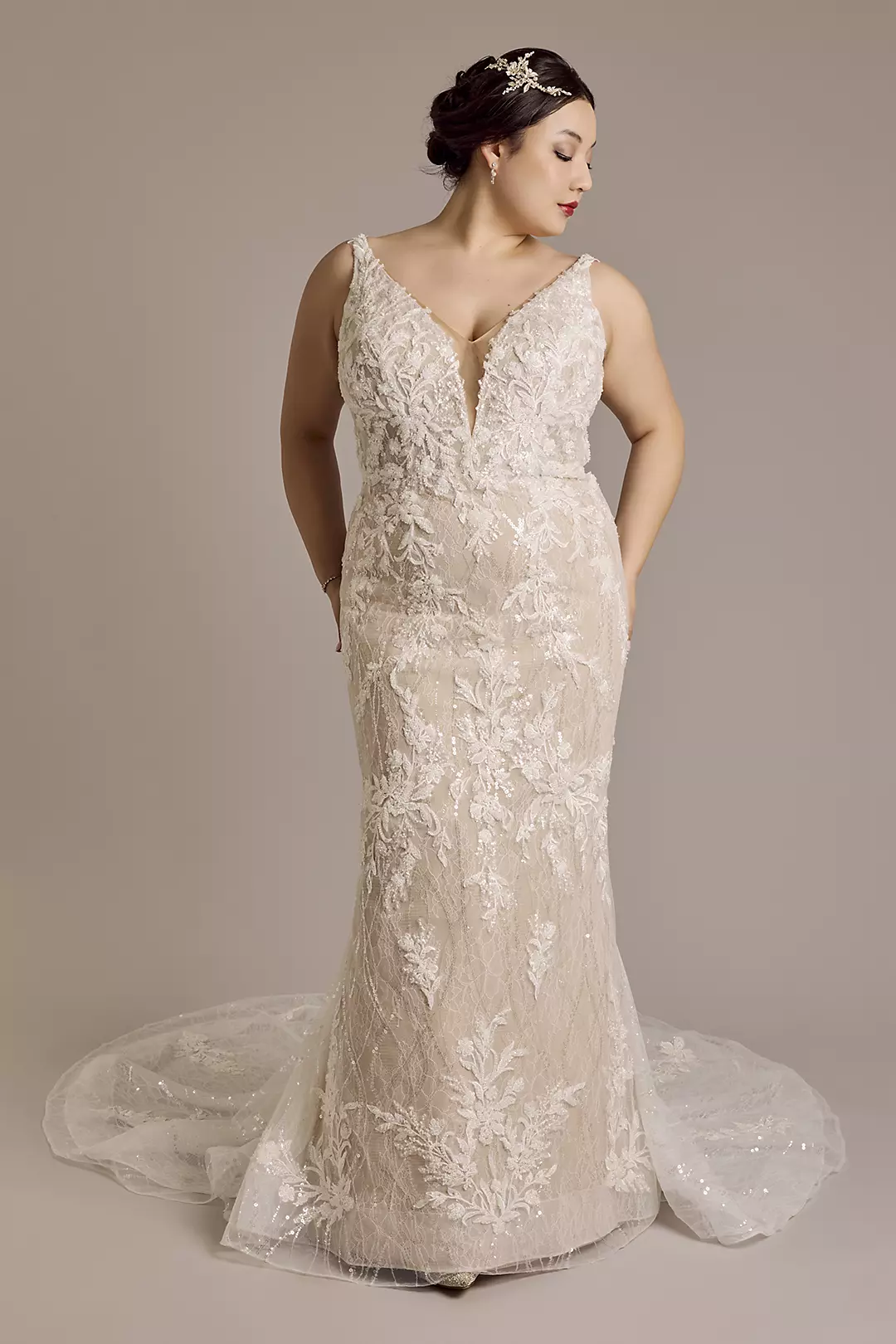 Beaded Plunging Tank Mermaid Wedding Dress - Image 21