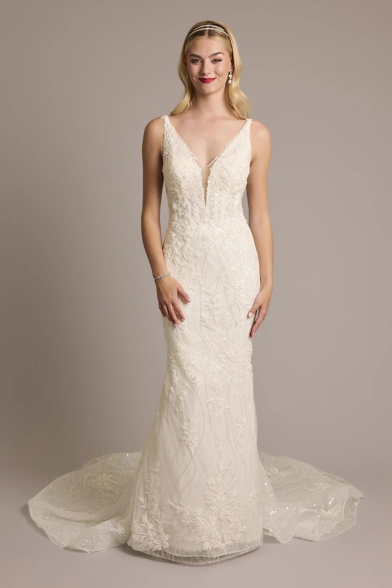Beaded Plunging Tank Mermaid Wedding Dress - Image 3