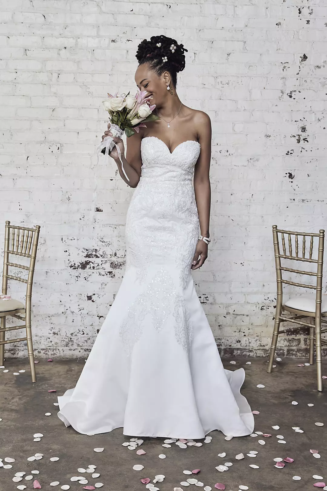 Beaded Satin Strapless Mermaid Wedding Dress - Image 10