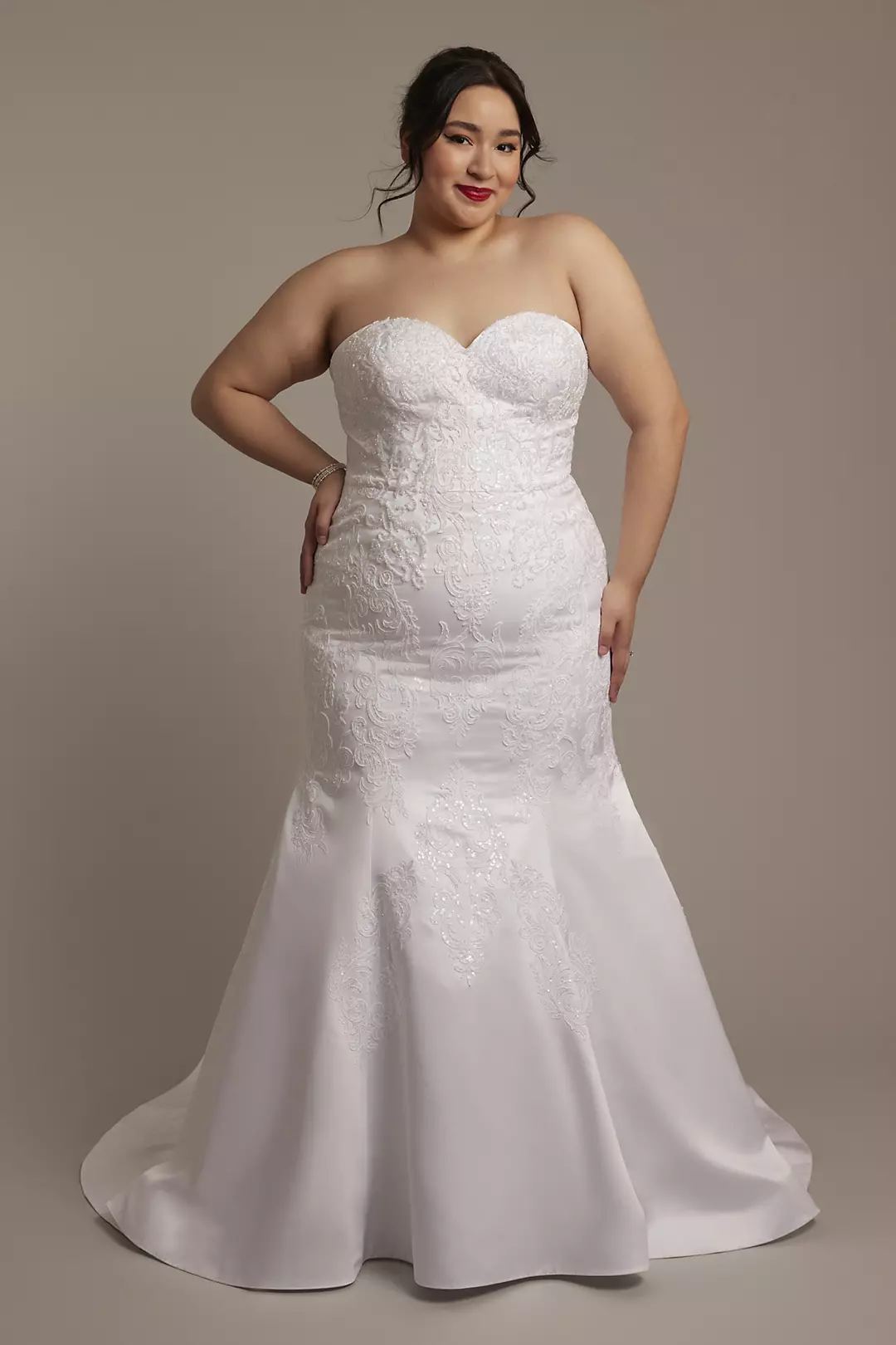Beaded Satin Strapless Mermaid Wedding Dress - Image 12