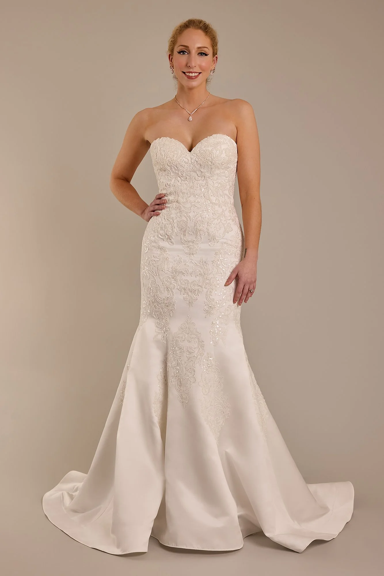 Beaded Satin Strapless Mermaid Wedding Dress - Image 5