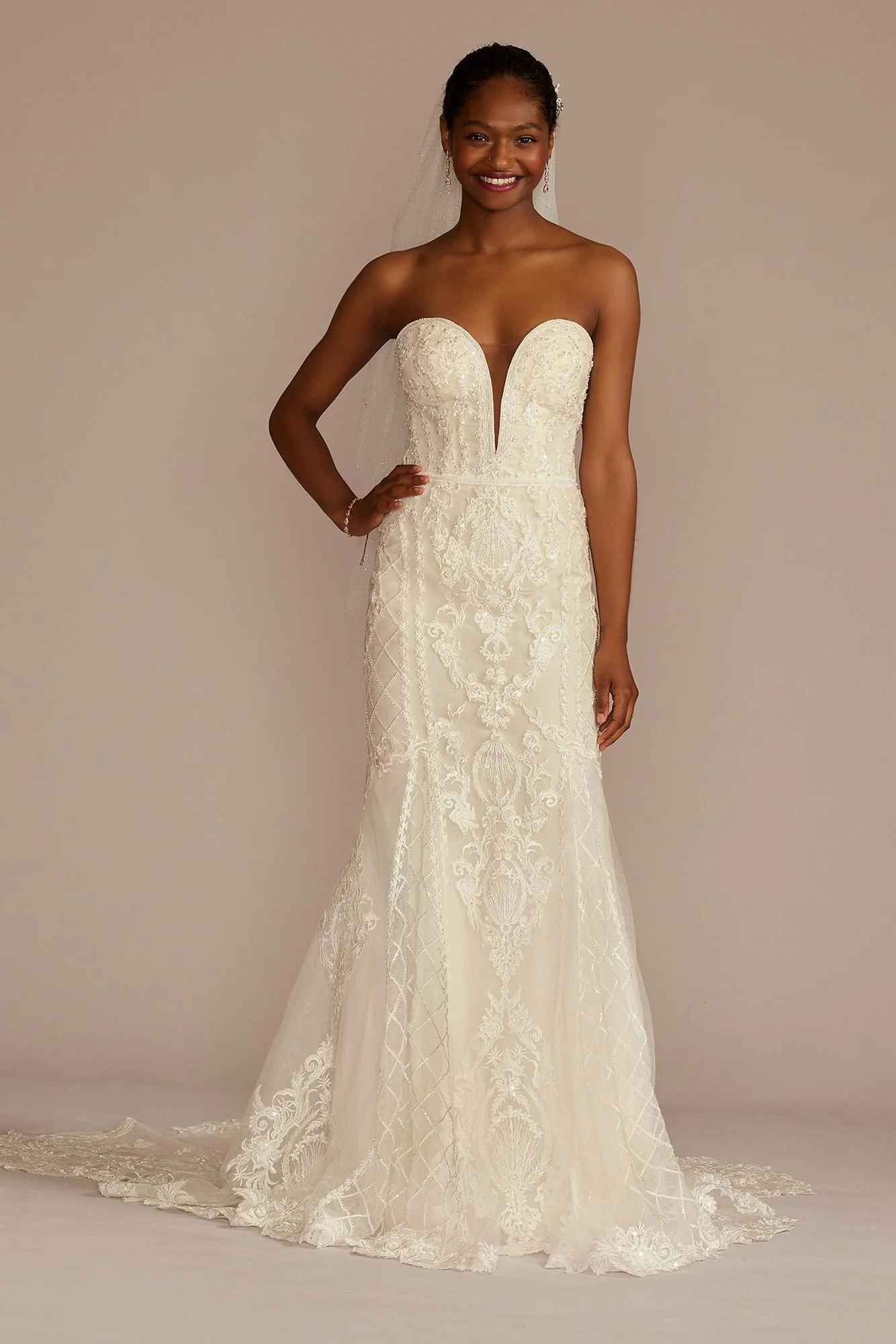 Beaded Scroll and Lace Mermaid Wedding Dress - Image 24
