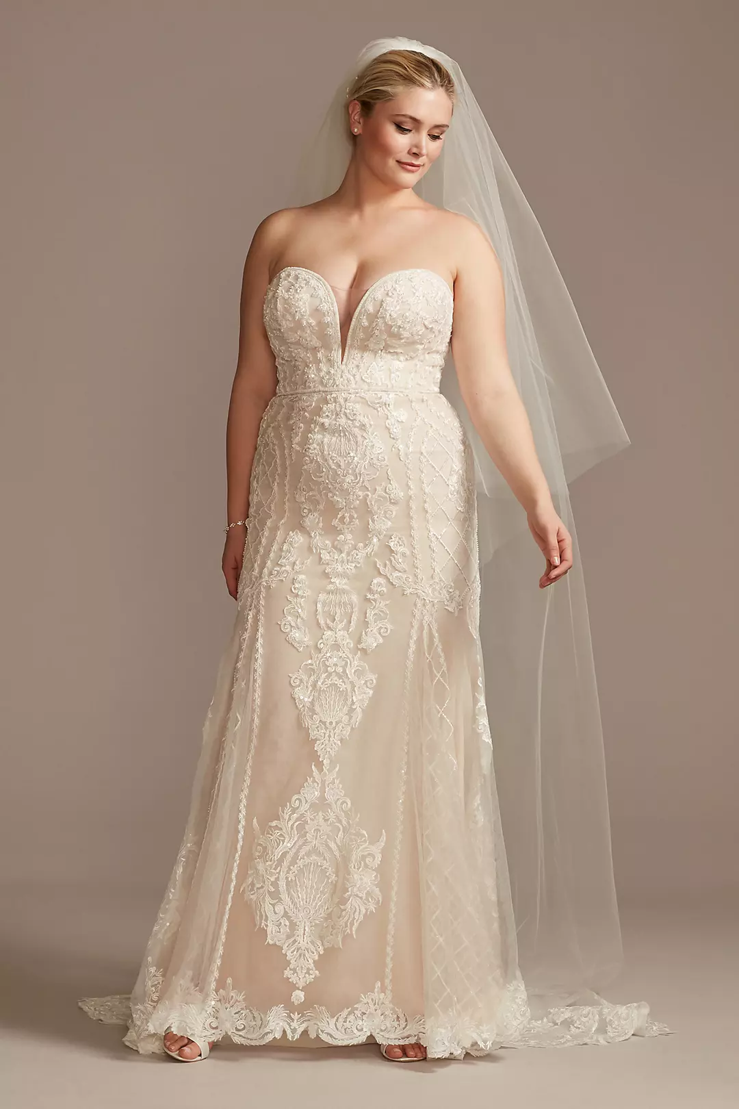 Beaded Scroll and Lace Mermaid Wedding Dress - Image 32