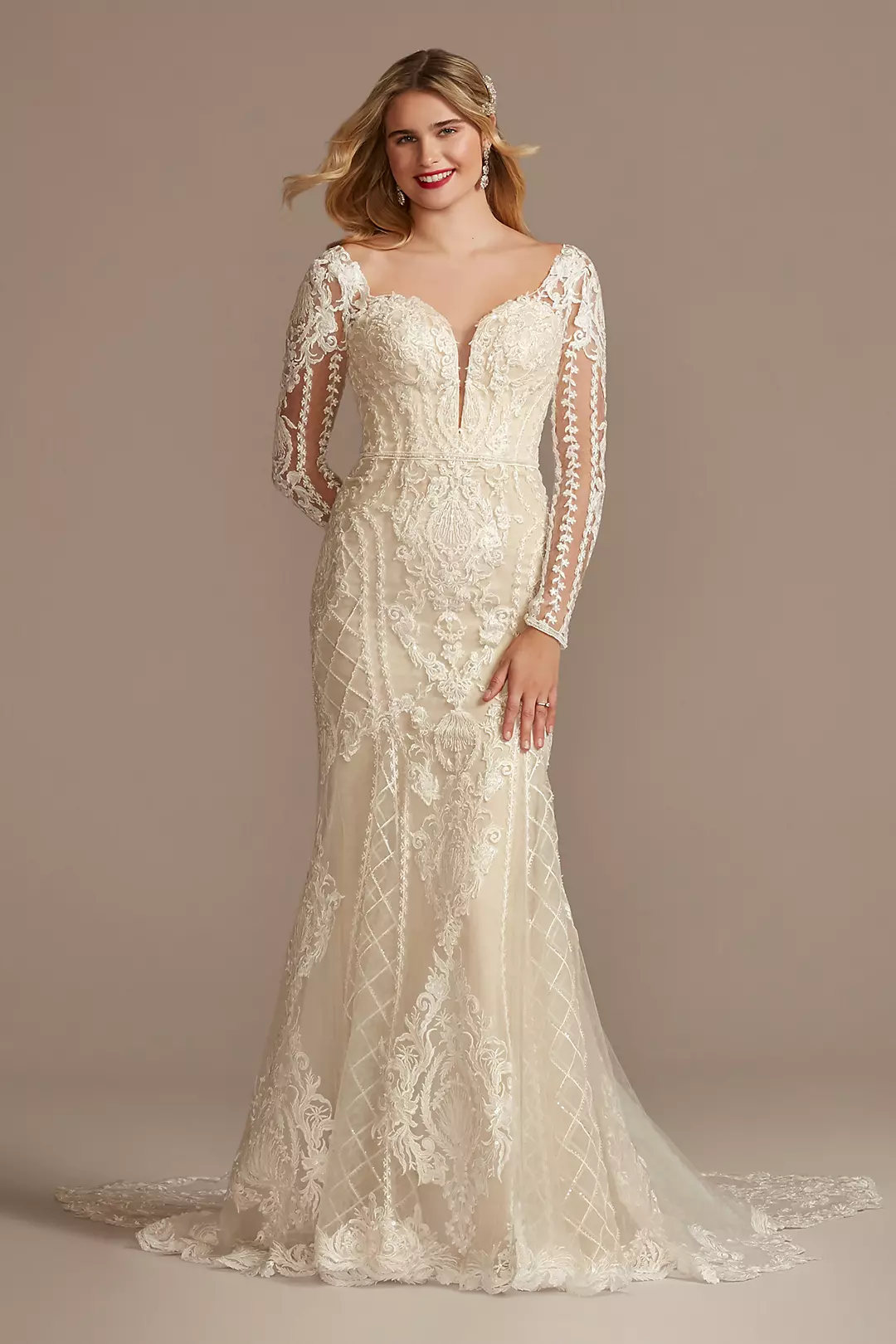 Beaded Scroll and Lace Mermaid Wedding Dress - Image 34