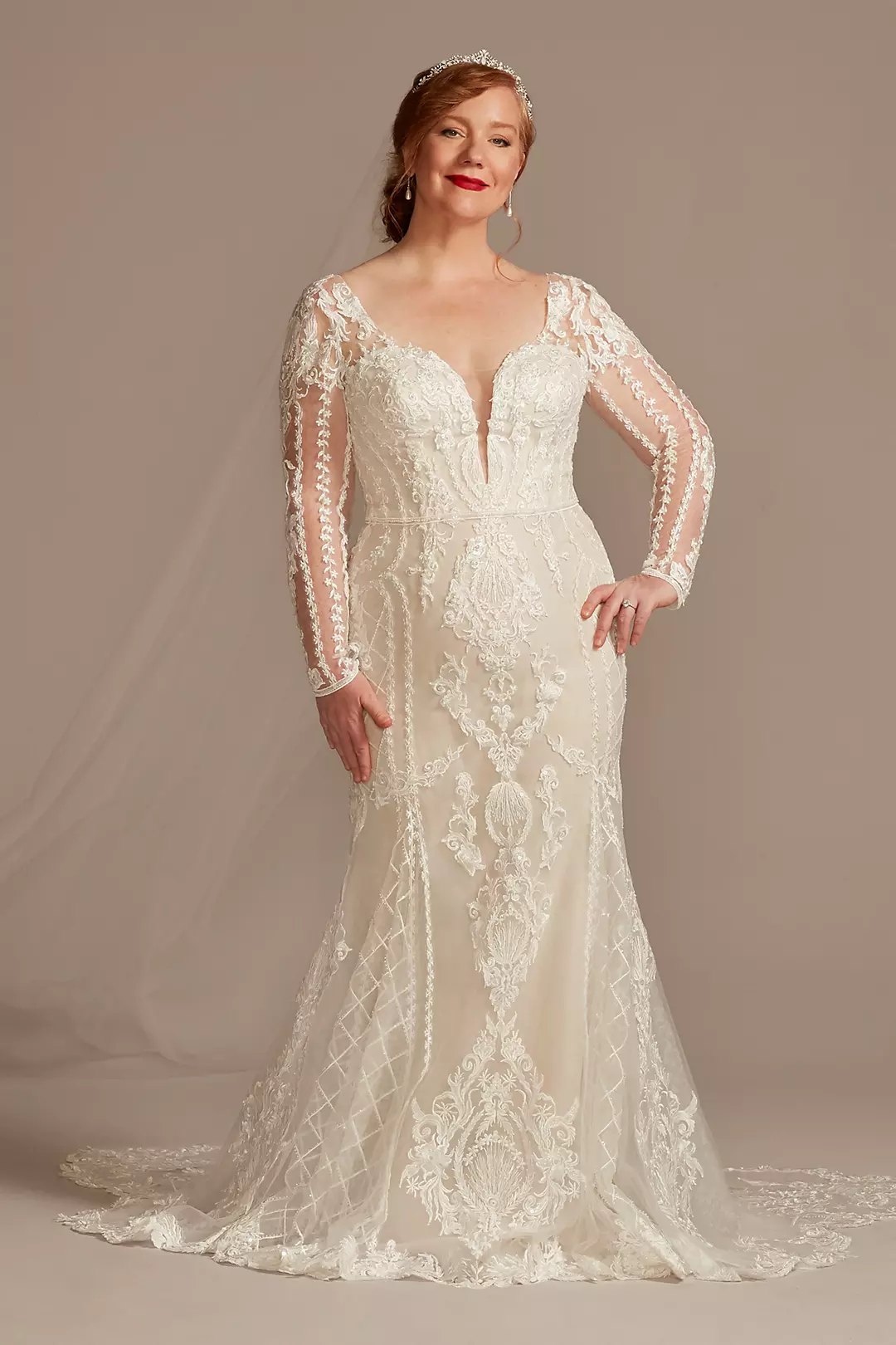Beaded Scroll and Lace Mermaid Wedding Dress - Image 35