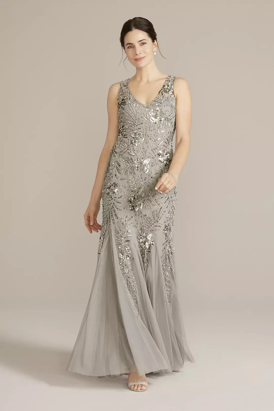Beaded Sheath Tank Gown with Godets - Image 4