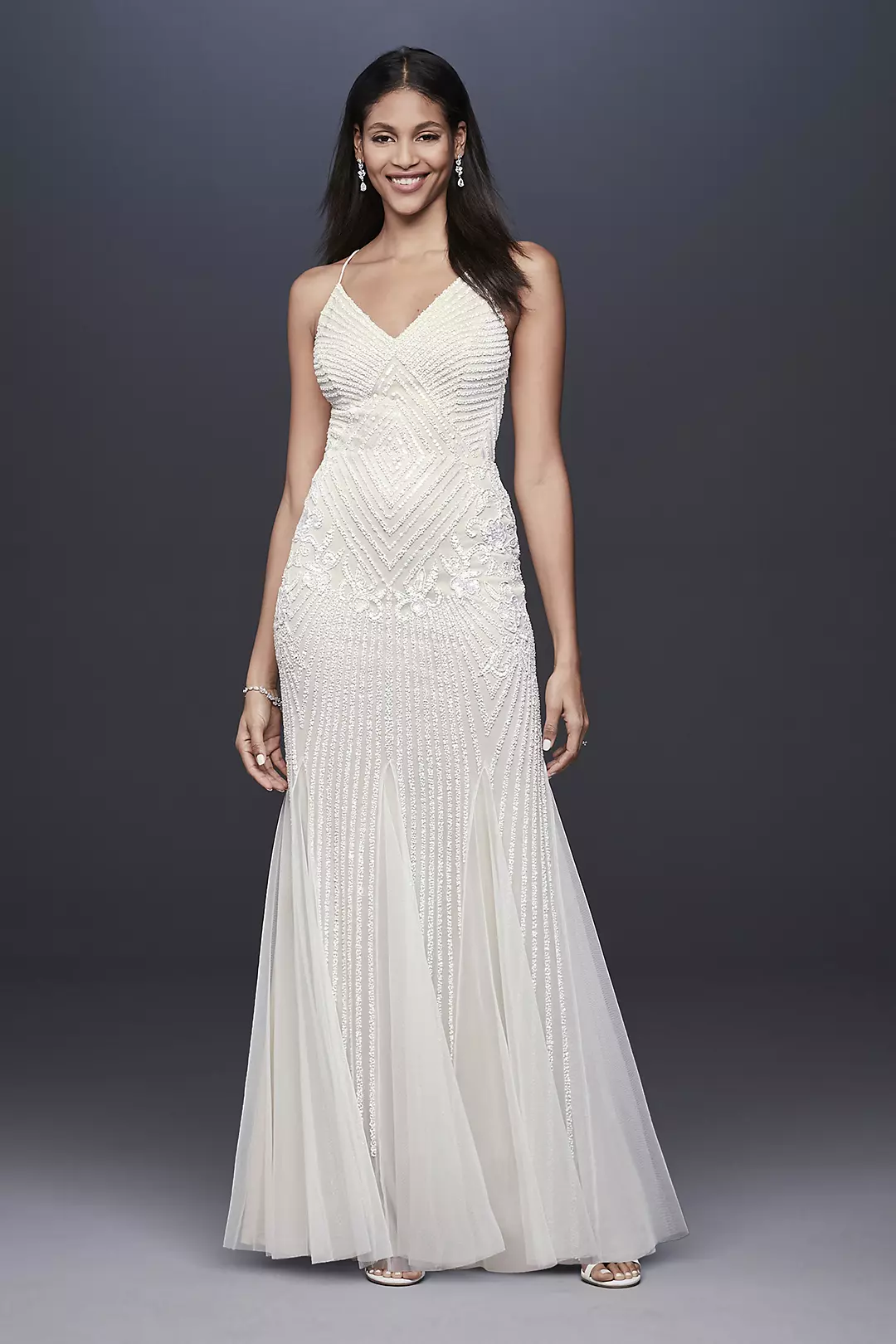 Beaded Sheath V-Neck Dress with Godets - Image 4