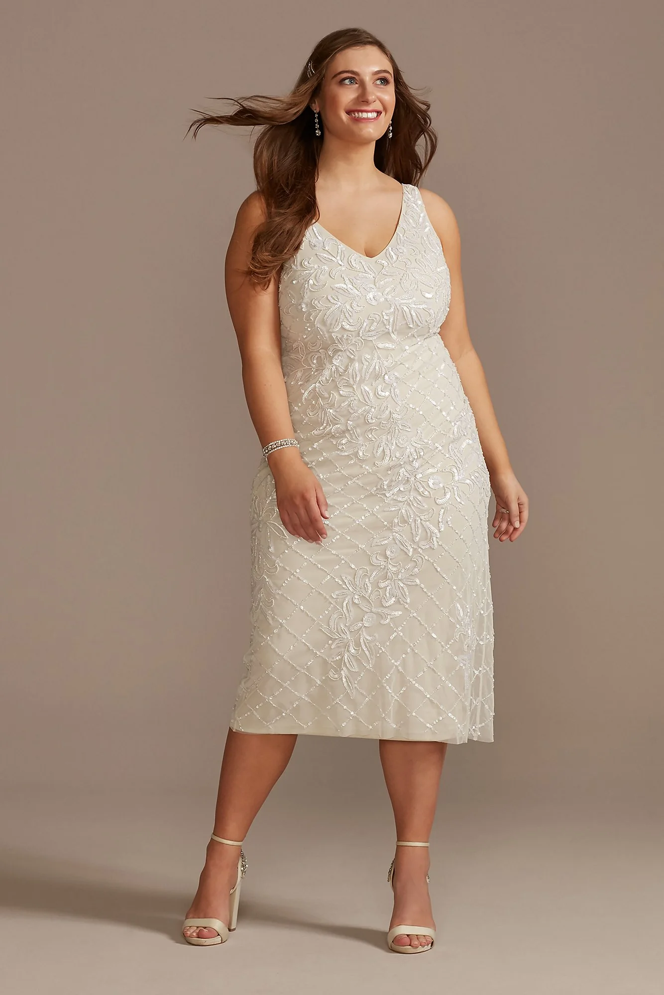 Beaded Sheath V-Neck Midi Dress with Low Back - Image 3