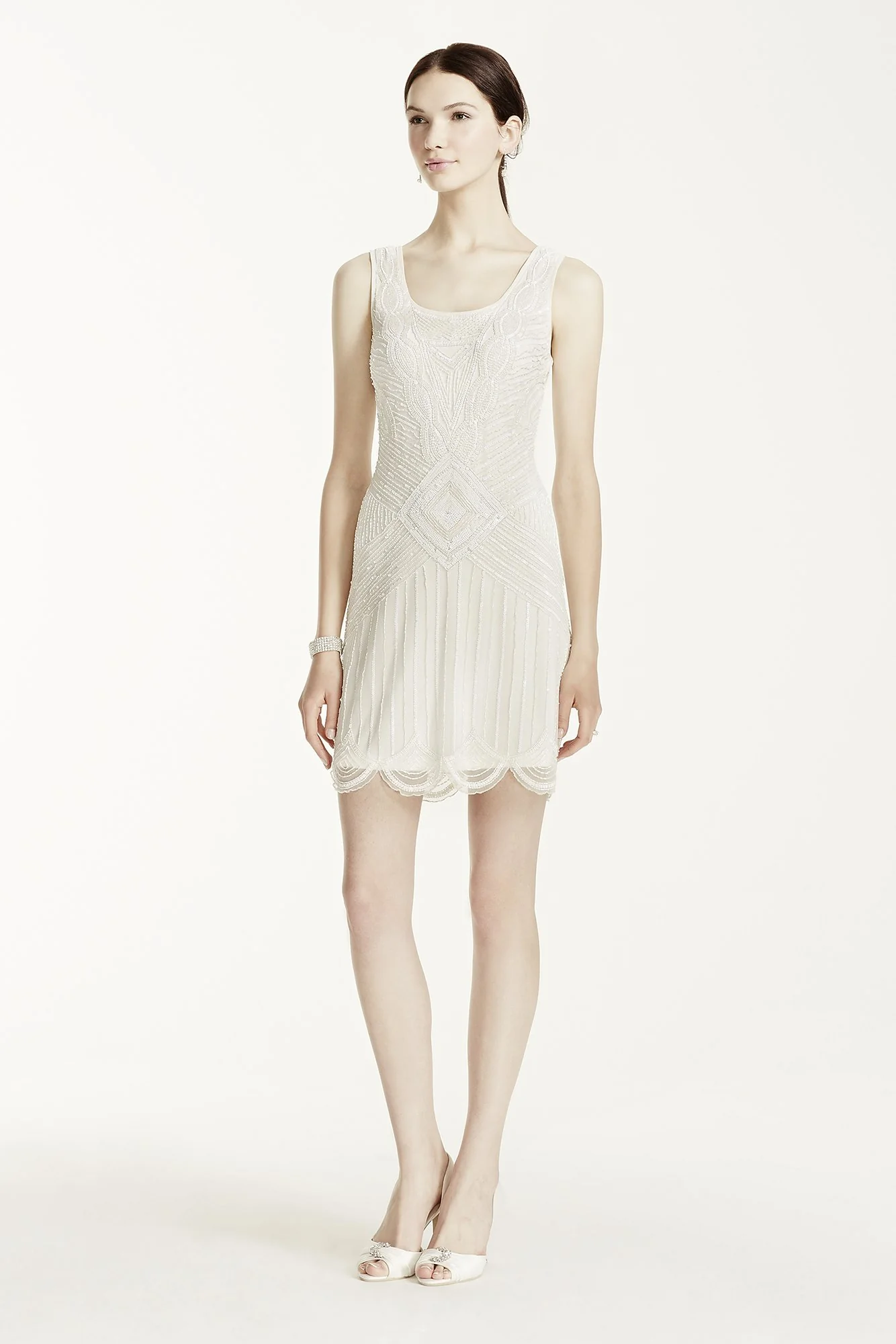 Beaded Short Tank Dress with Scallop Hem - Image 2