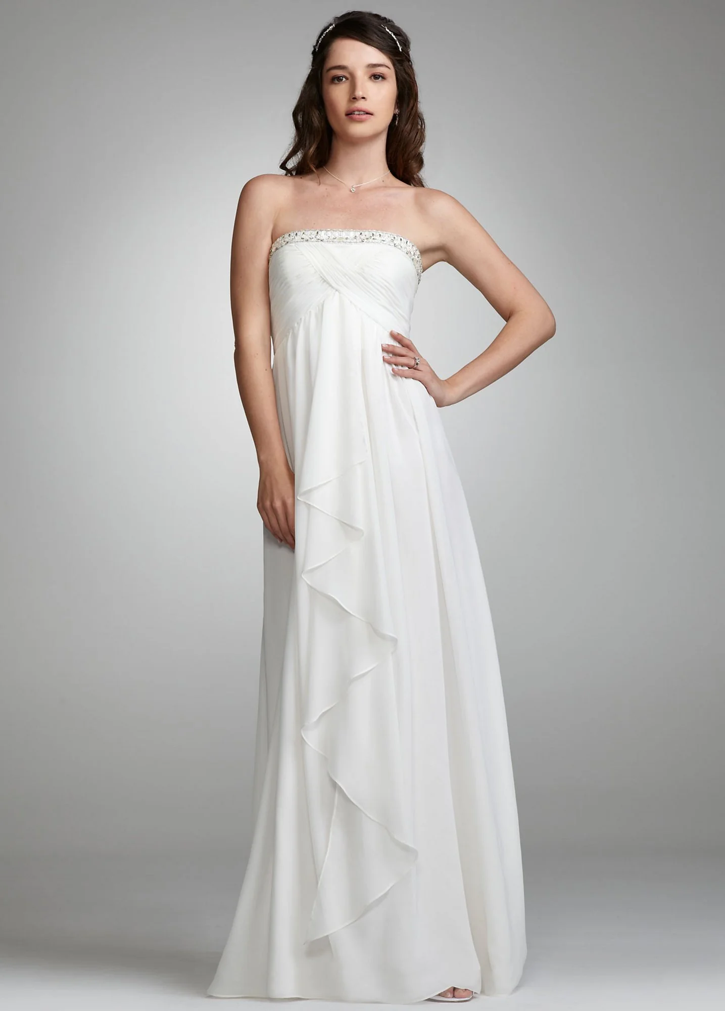 Beaded Strapless Draped Chiffon
