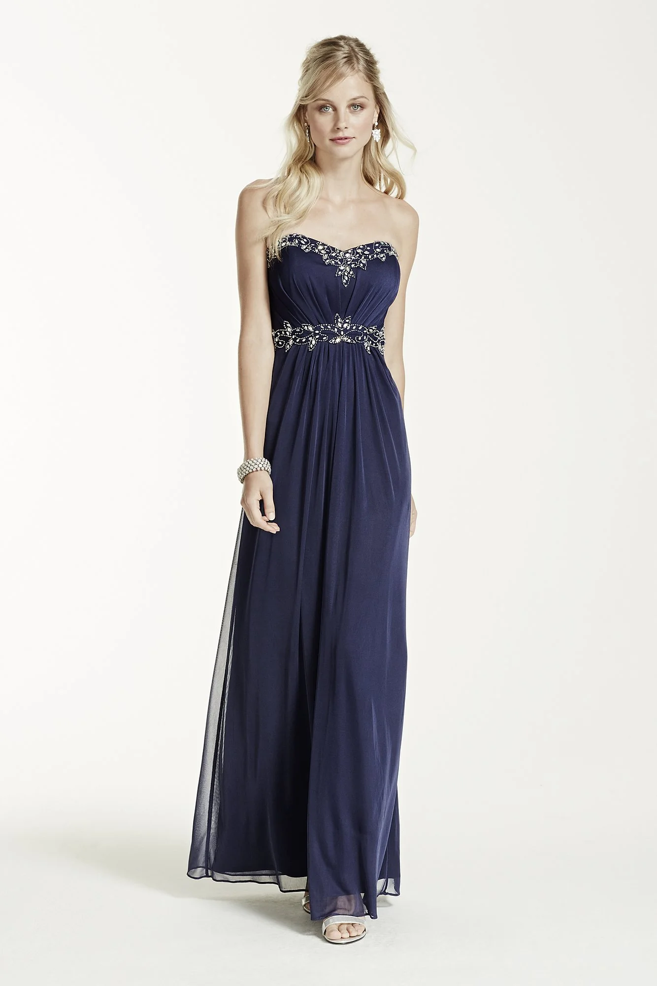 Beaded Strapless Long Mesh Dress