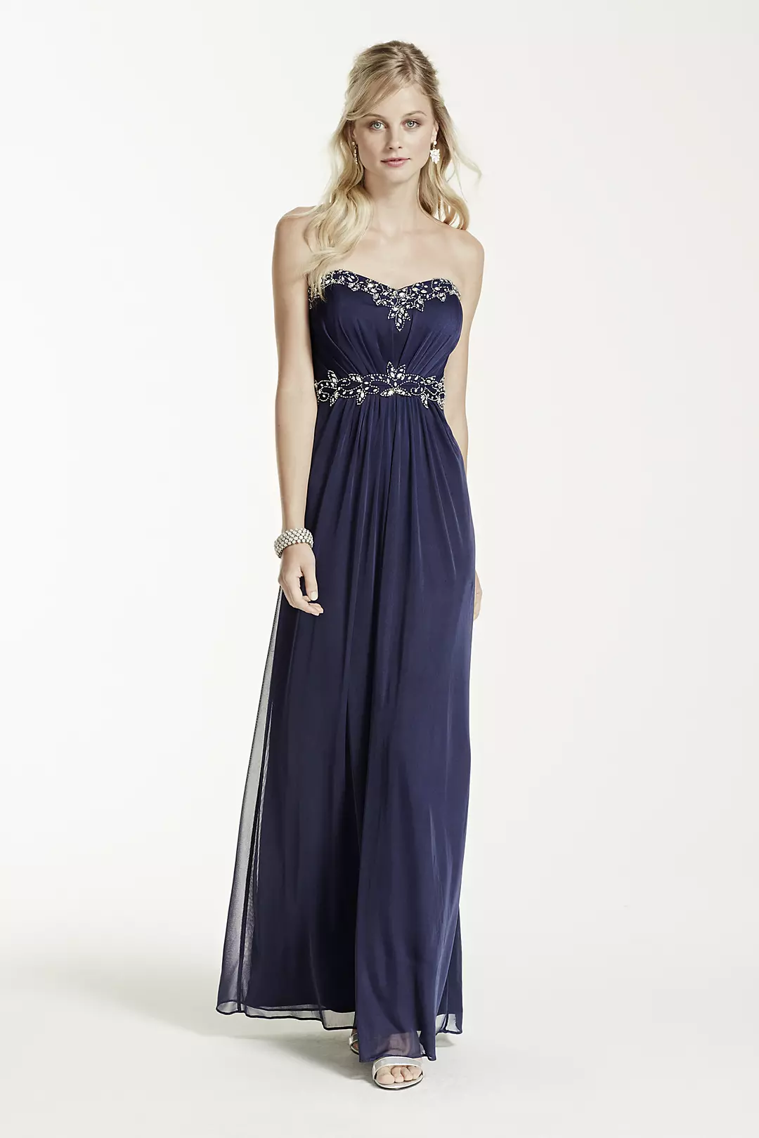 Beaded Strapless Long Mesh Dress - Image 3