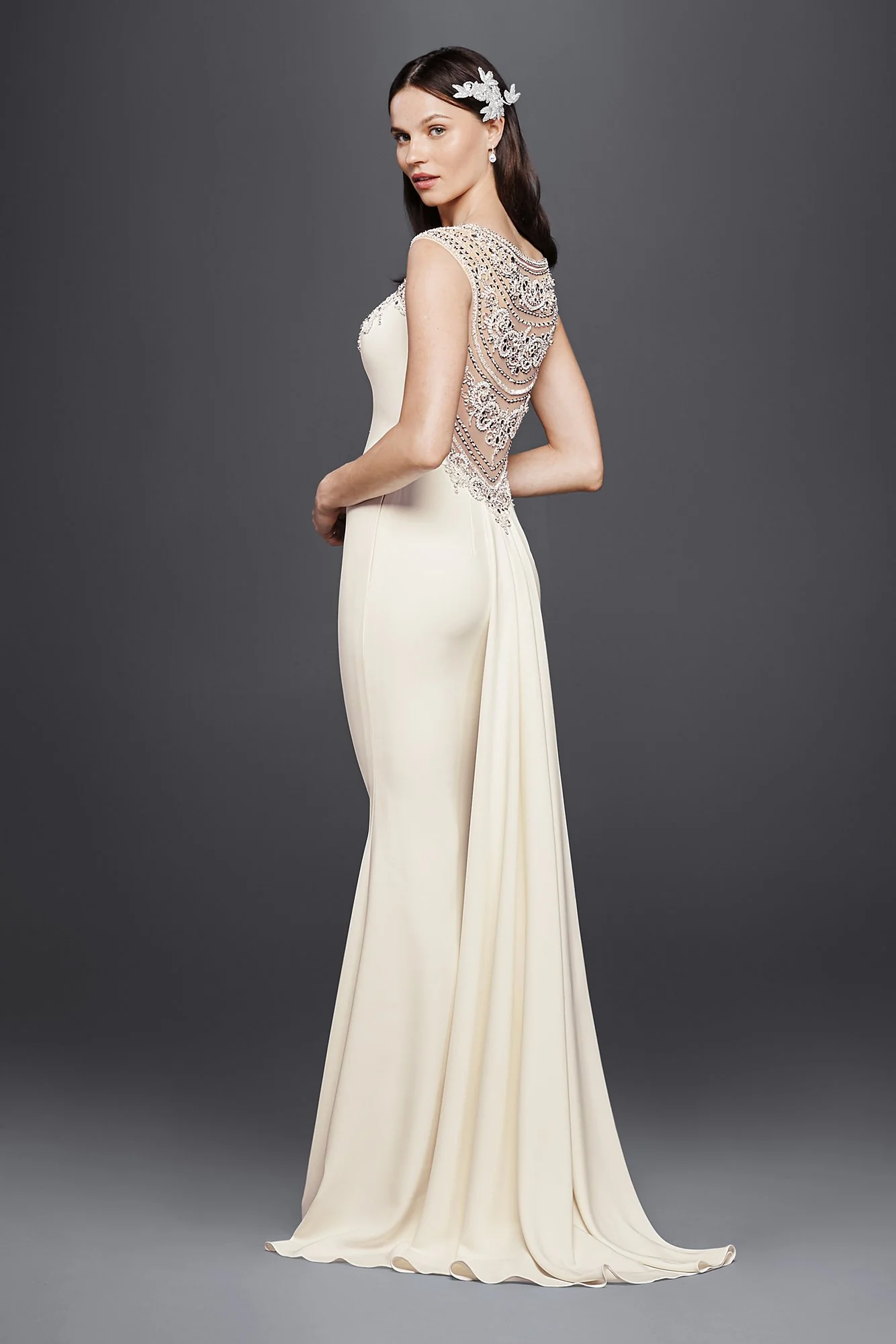 Beaded Stretch Crepe Wedding Dress As-Is