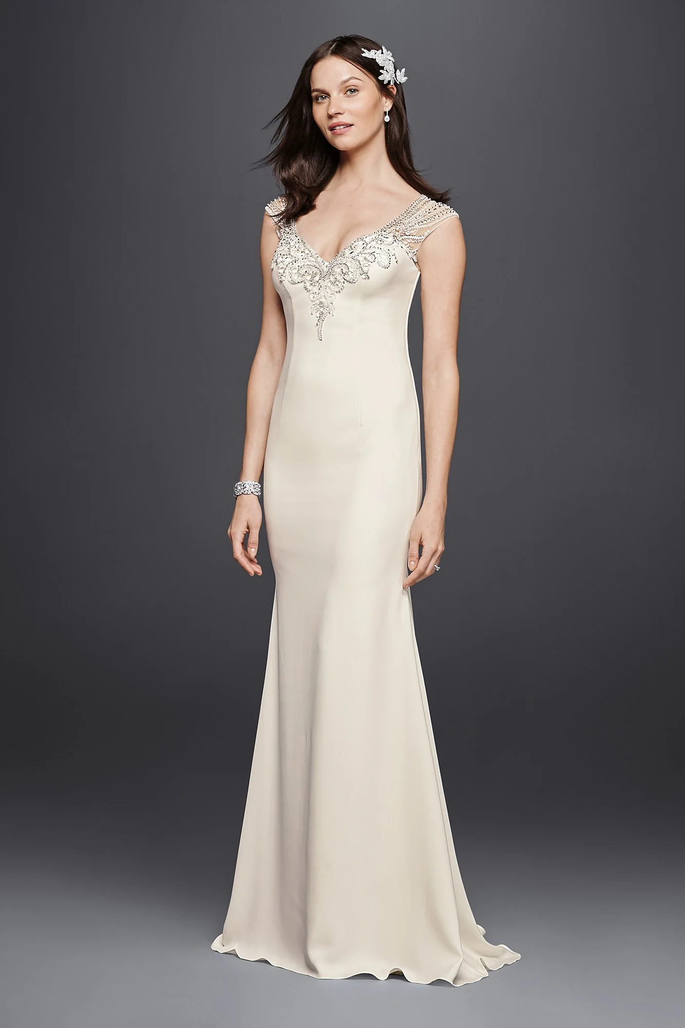 Beaded Stretch Crepe Wedding Dress As-Is - Image 2
