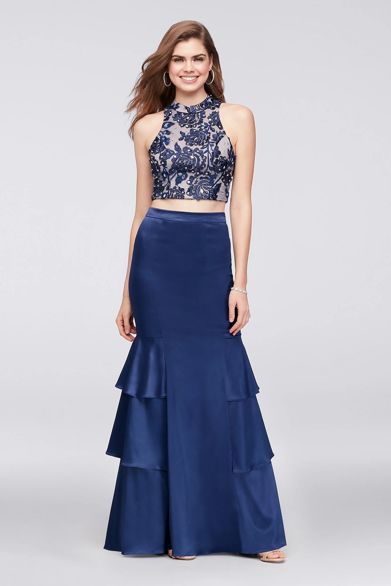 Beaded Top and Tiered Satin Skirt Two-Piece - Image 2