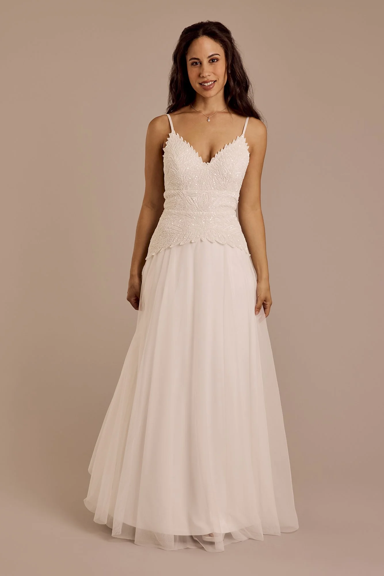 Beaded Tulle Drop Waist A-Line Wedding Dress - Image 3