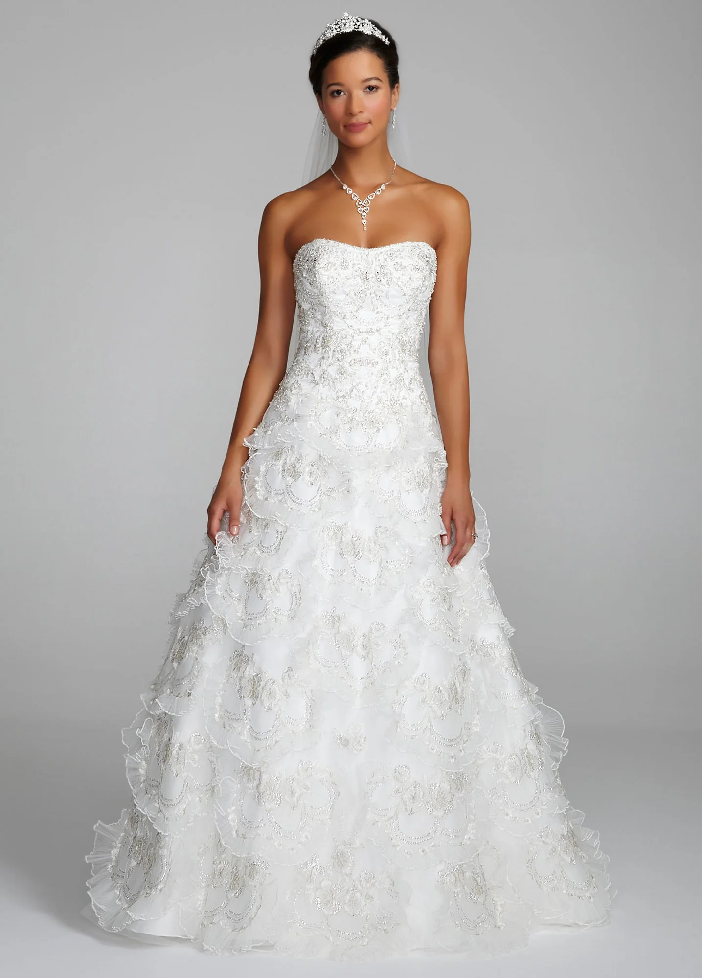 Beaded Wedding Gown with Tiered Scallop Skirt - Image 3