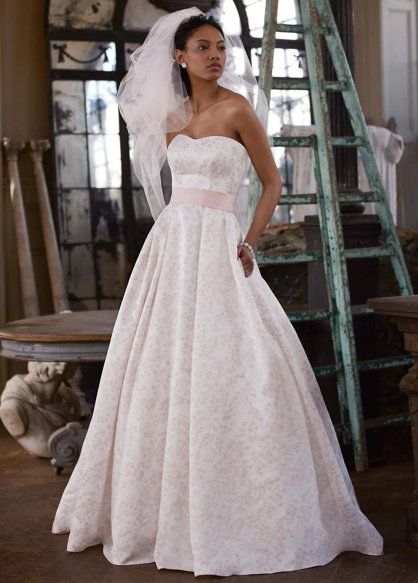 Blossom Print Satin Ball Gown