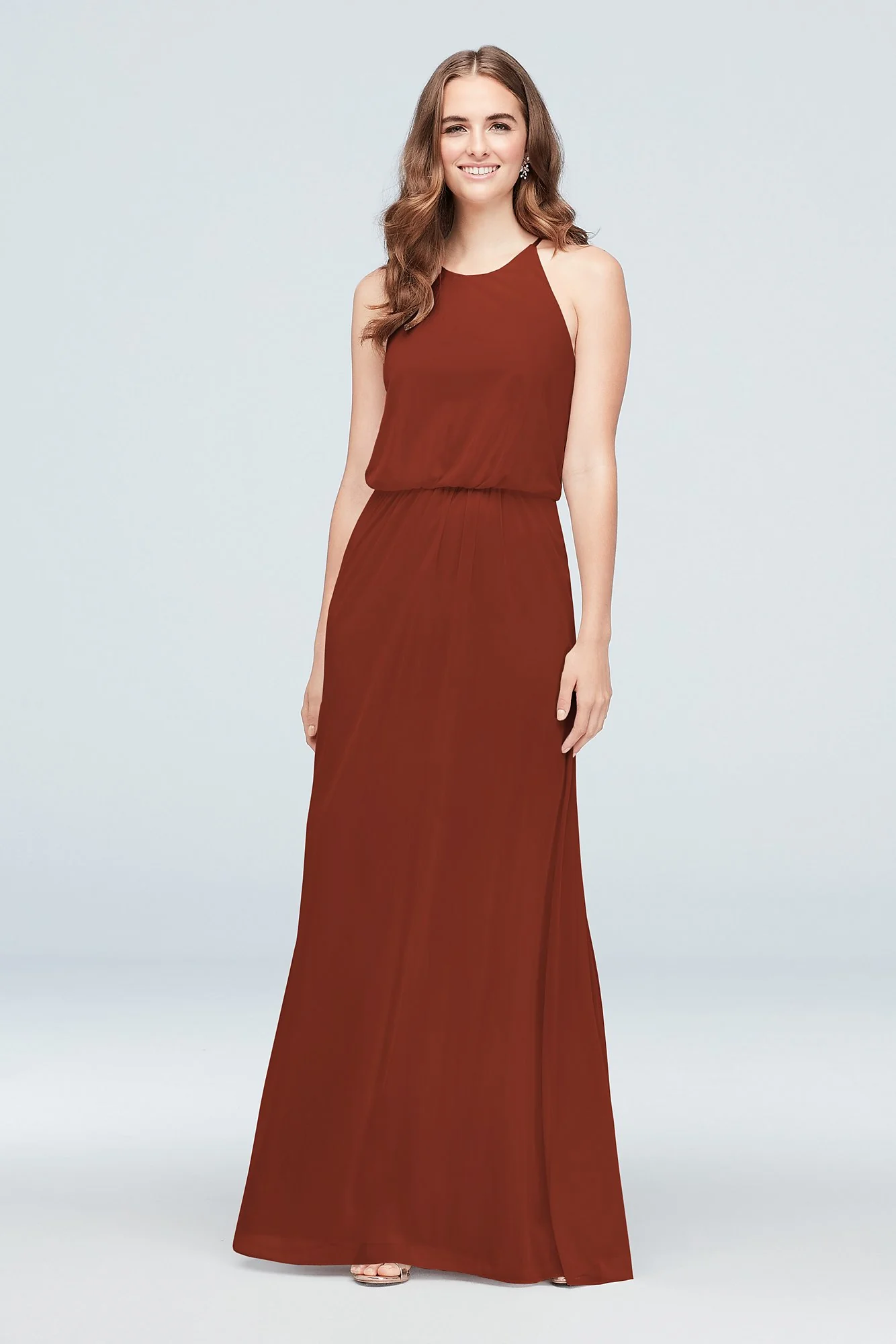 Blouson High-Neck Mesh Bridesmaid Dress - Image 10