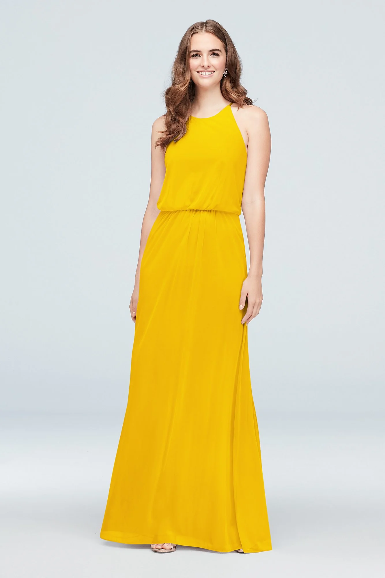 Blouson High-Neck Mesh Bridesmaid Dress - Image 100