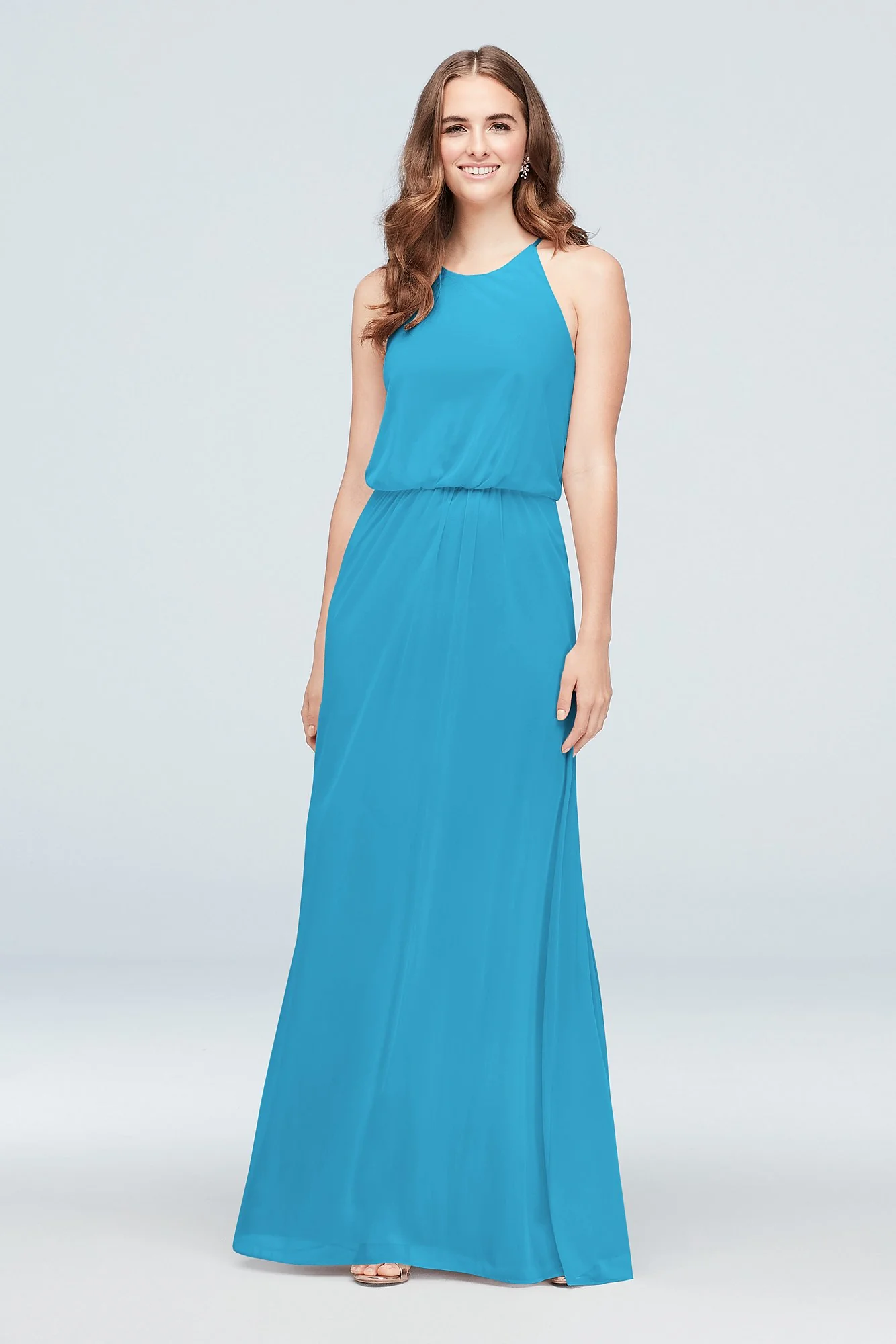 Blouson High-Neck Mesh Bridesmaid Dress - Image 2