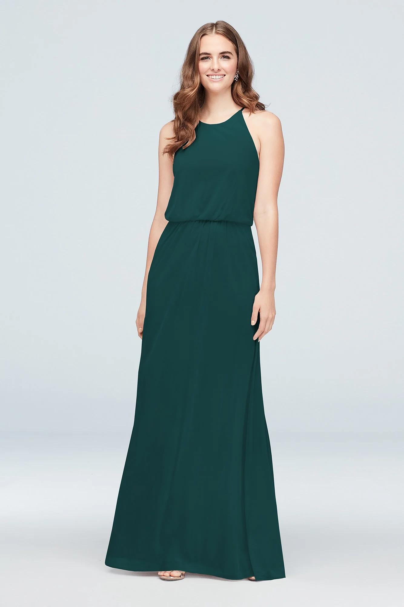 Blouson High-Neck Mesh Bridesmaid Dress - Image 3