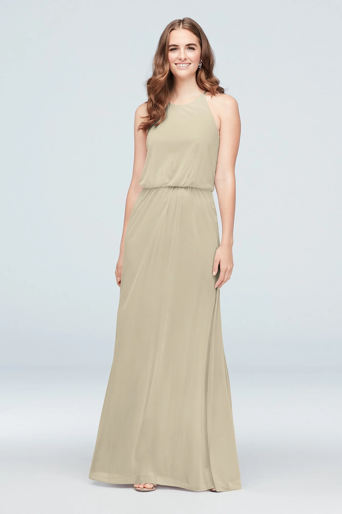 Blouson High-Neck Mesh Bridesmaid Dress - Image 60