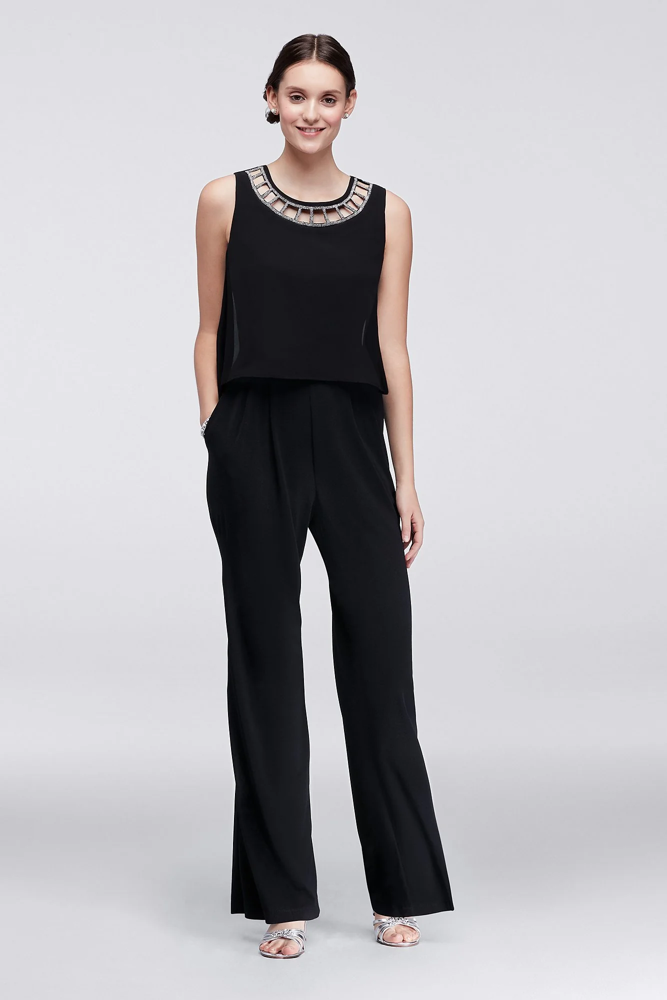 Blouson Jumpsuit with Crystal-Embellished Neckline - Image 2