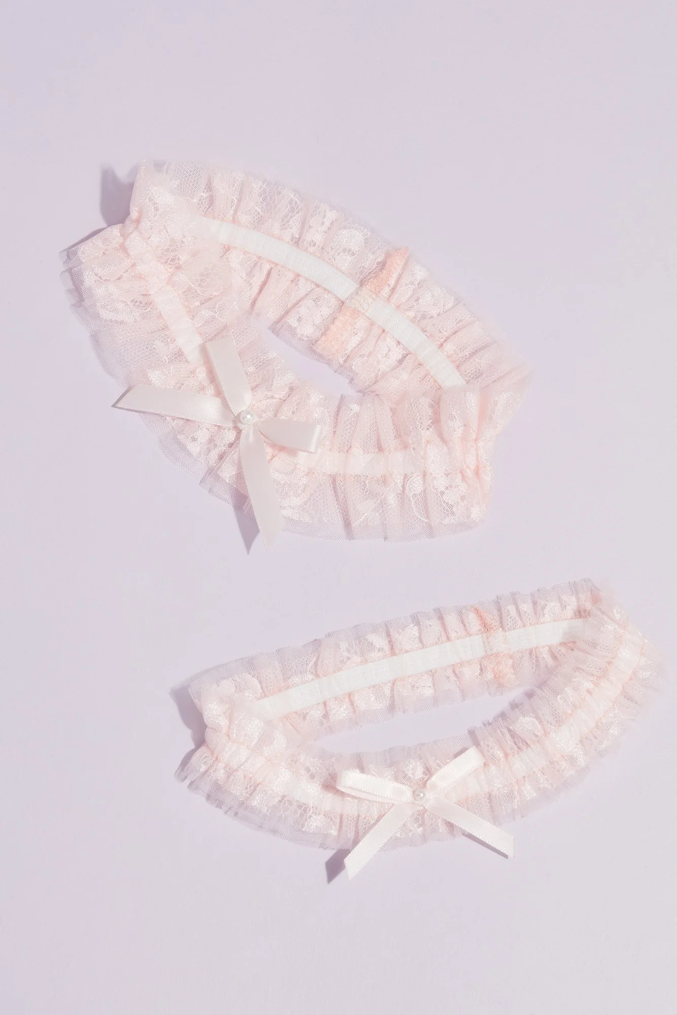 Blush Lace Ruffle Garter Set with Pearl Detail