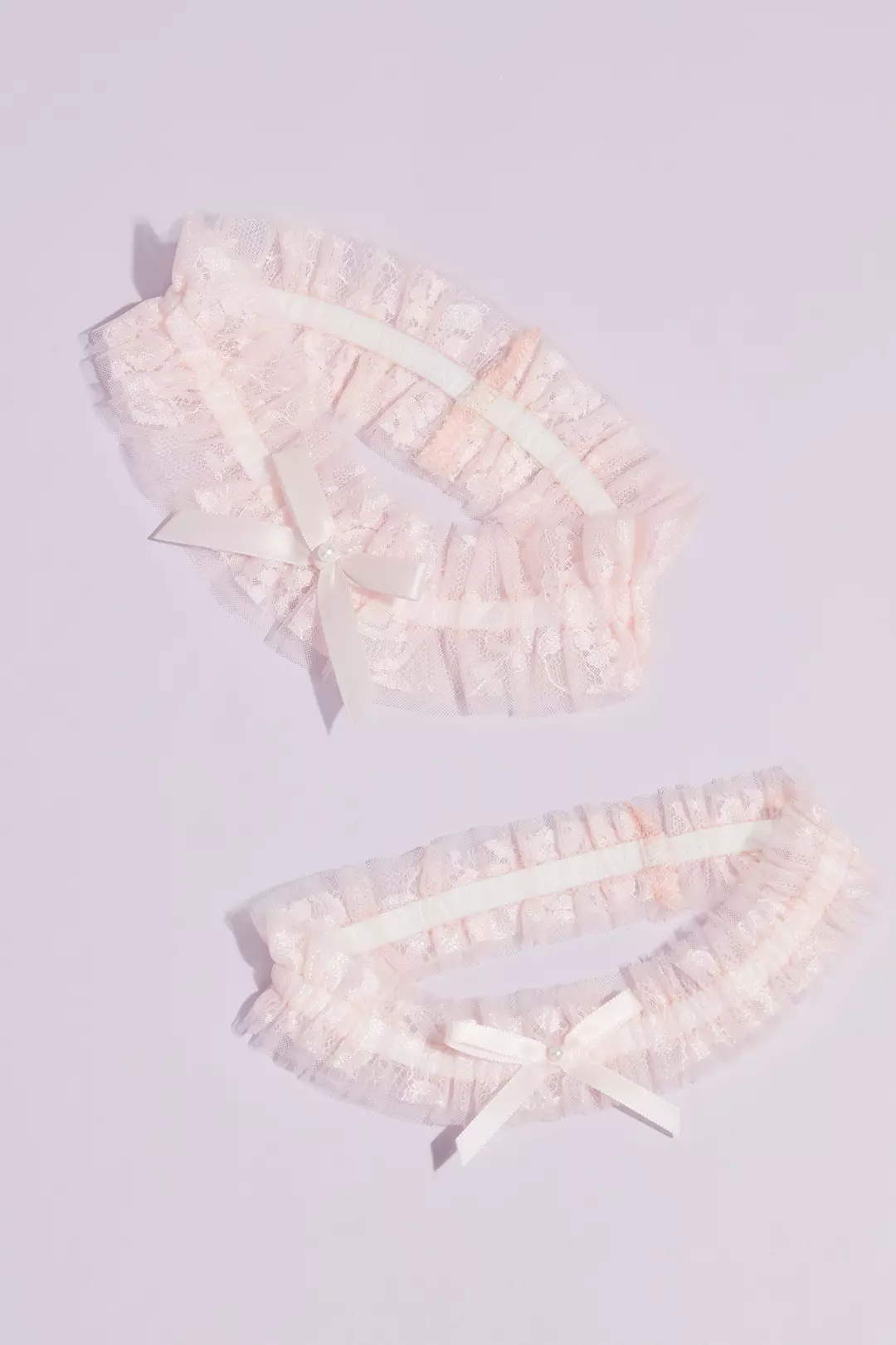 Blush Lace Ruffle Garter Set with Pearl Detail - Image 2