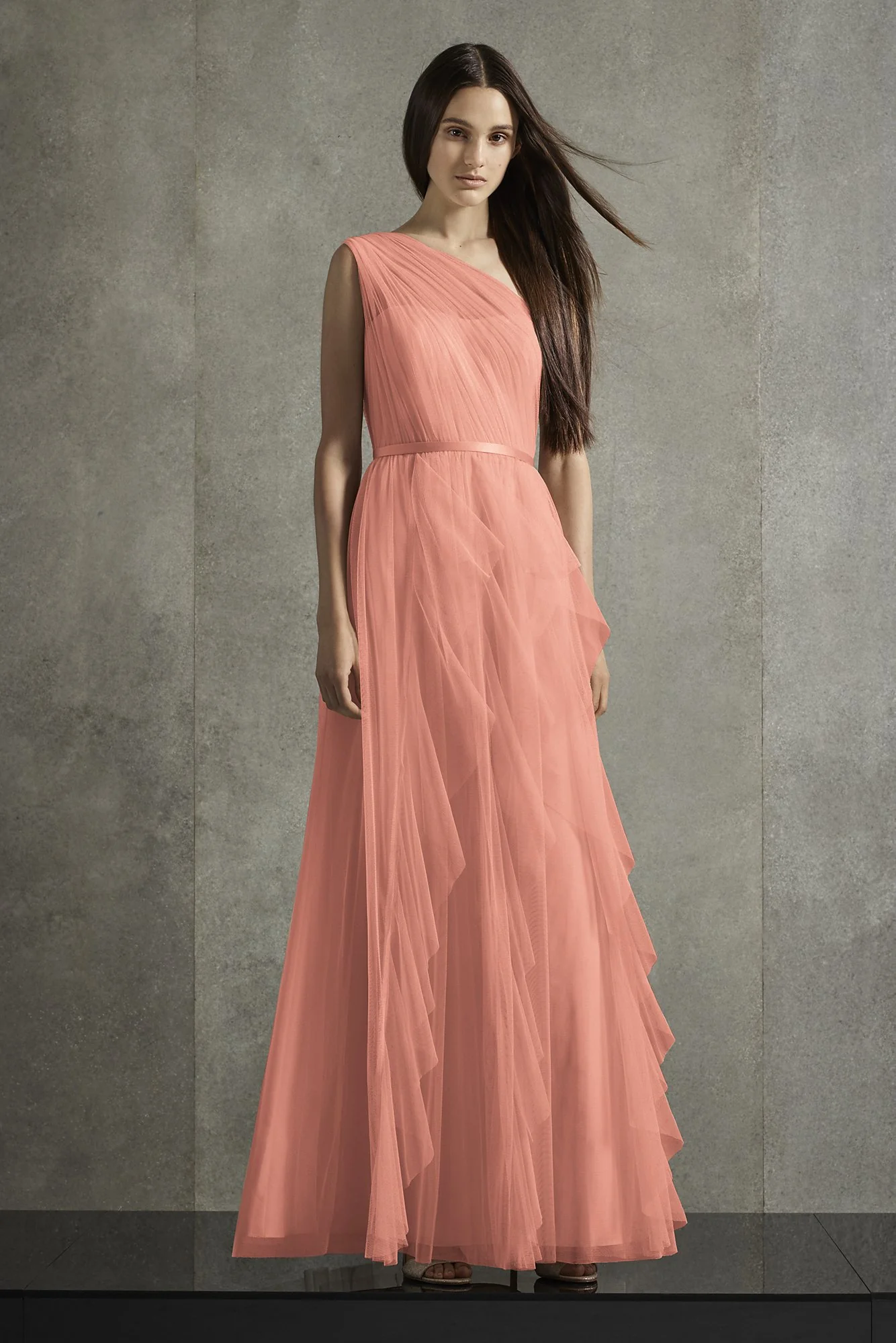 Bobbin Net One Shoulder Flange Bridesmaid Dress - Image 35