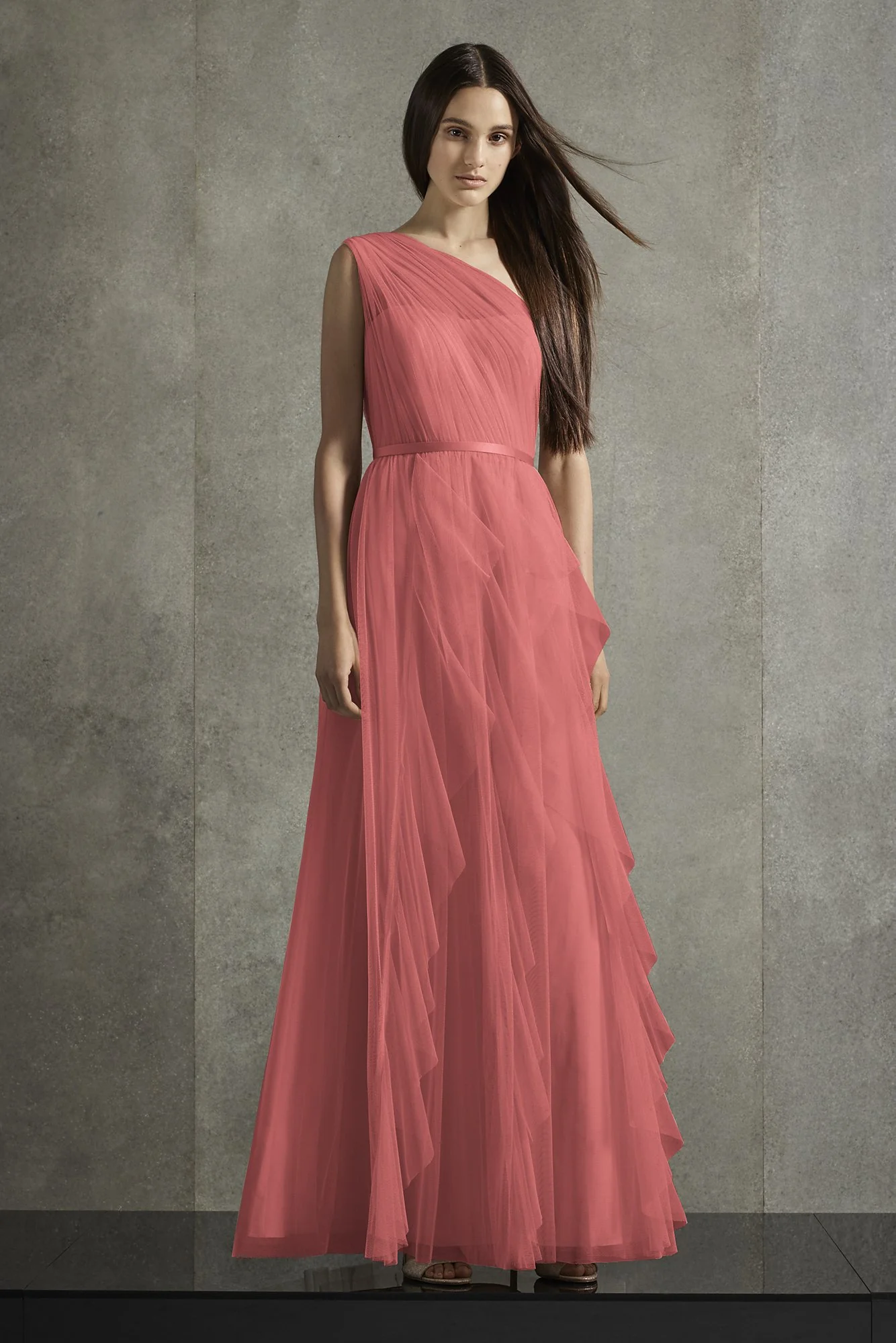 Bobbin Net One Shoulder Flange Bridesmaid Dress - Image 43