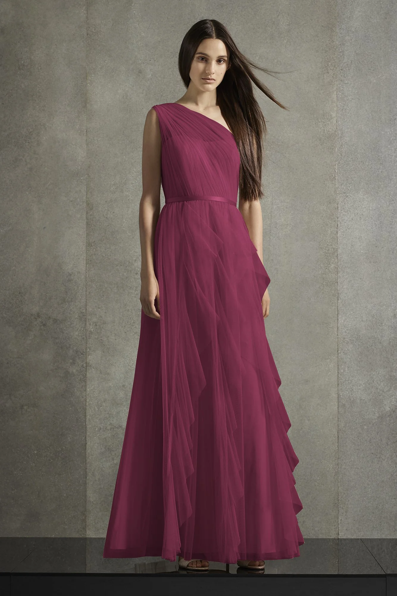 Bobbin Net One Shoulder Flange Bridesmaid Dress - Image 5