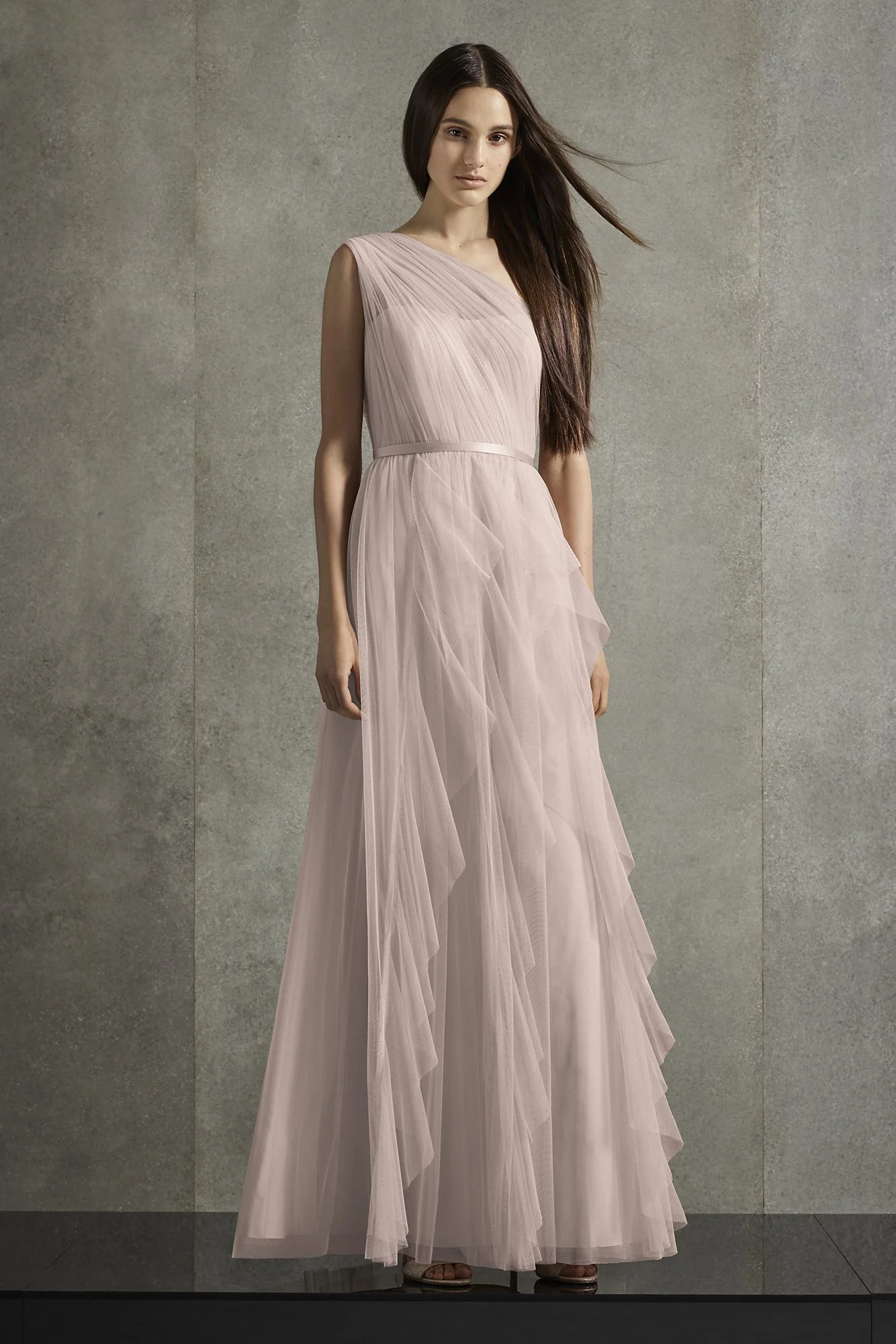 Bobbin Net One Shoulder Flange Bridesmaid Dress - Image 6