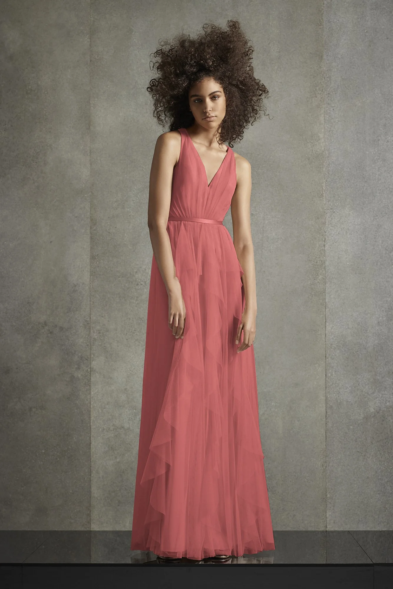 Bobbin Net Plunging Flange Skirt Bridesmaid Dress - Image 44