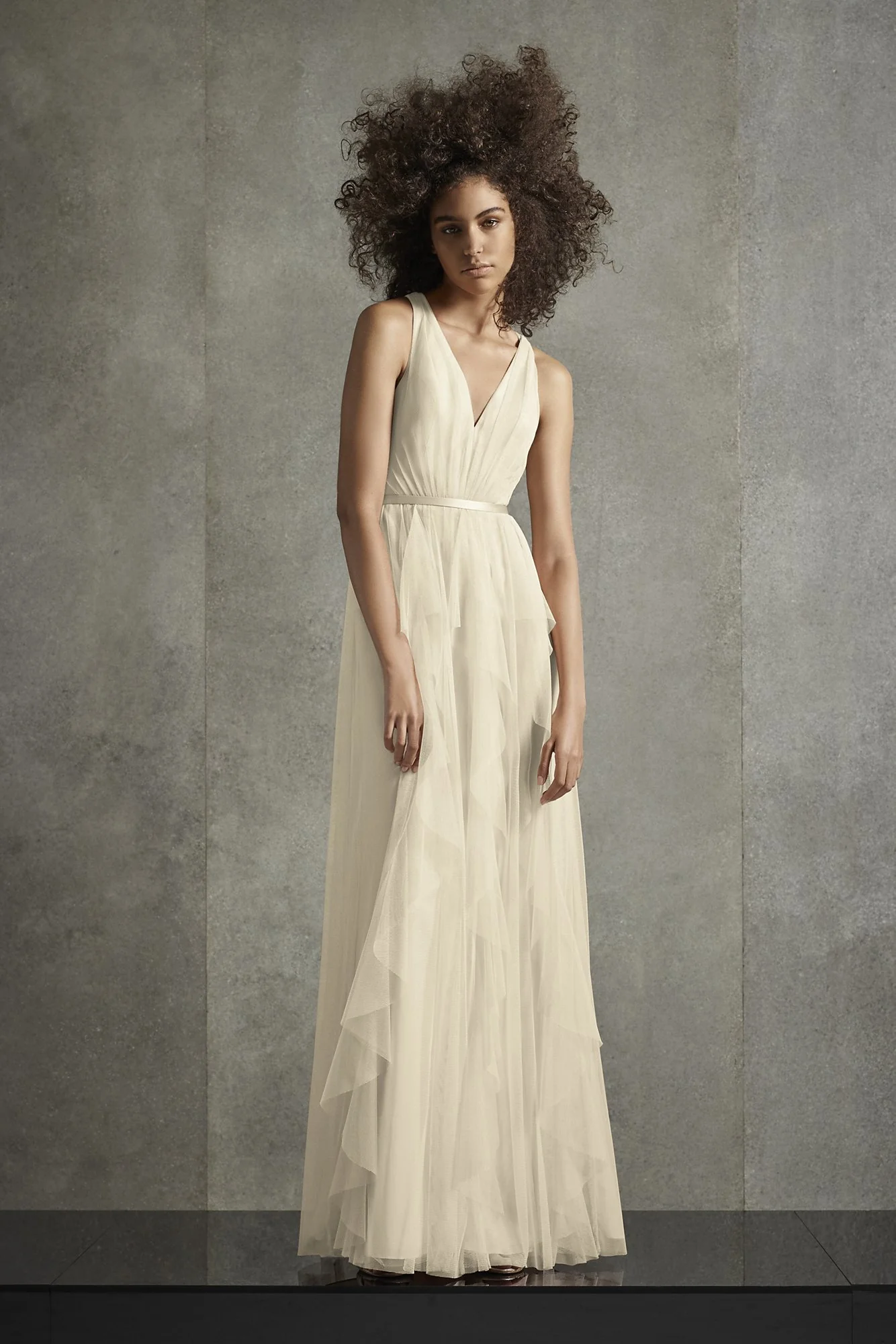 Bobbin Net Plunging Flange Skirt Bridesmaid Dress - Image 5