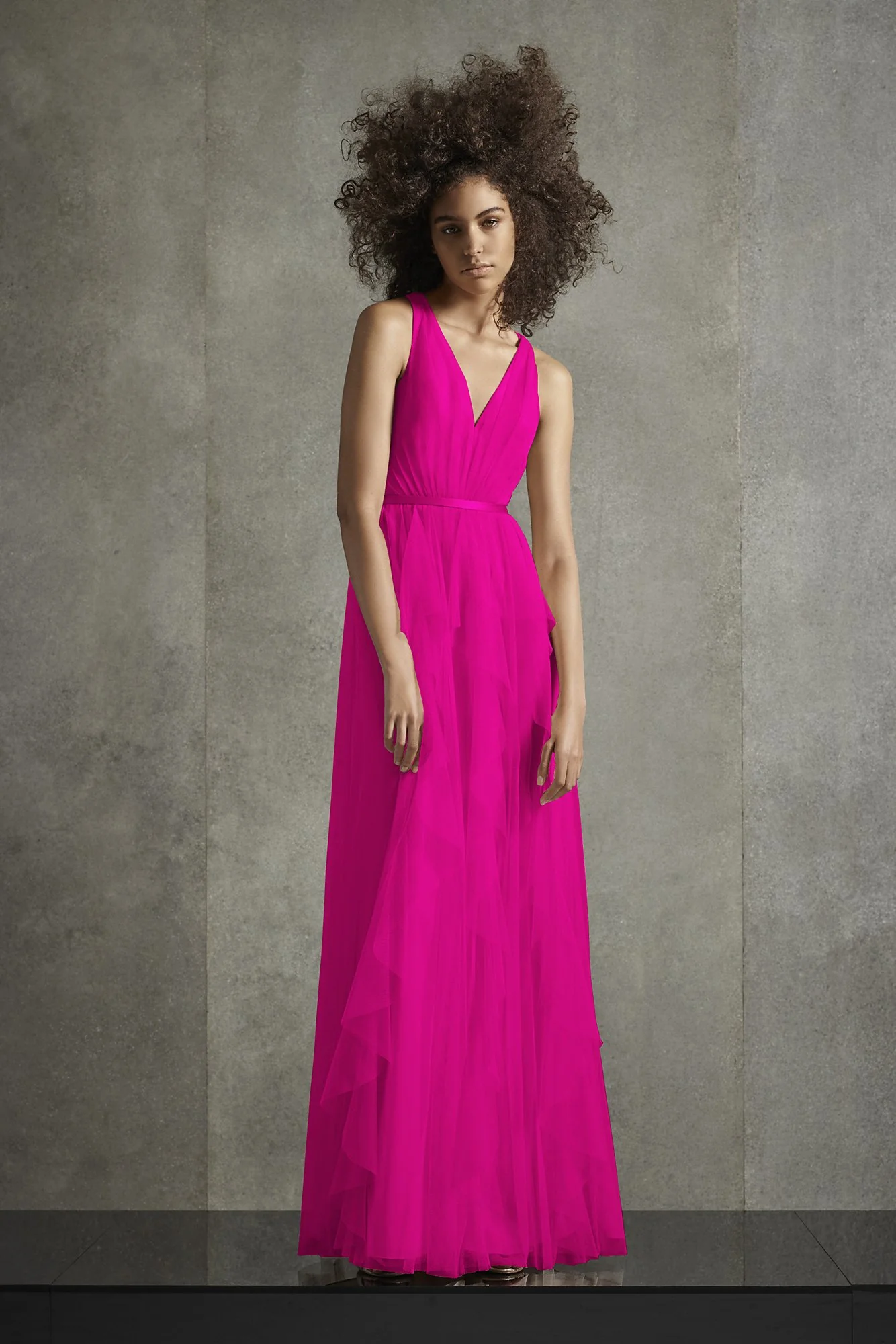 Bobbin Net Plunging Flange Skirt Bridesmaid Dress - Image 9