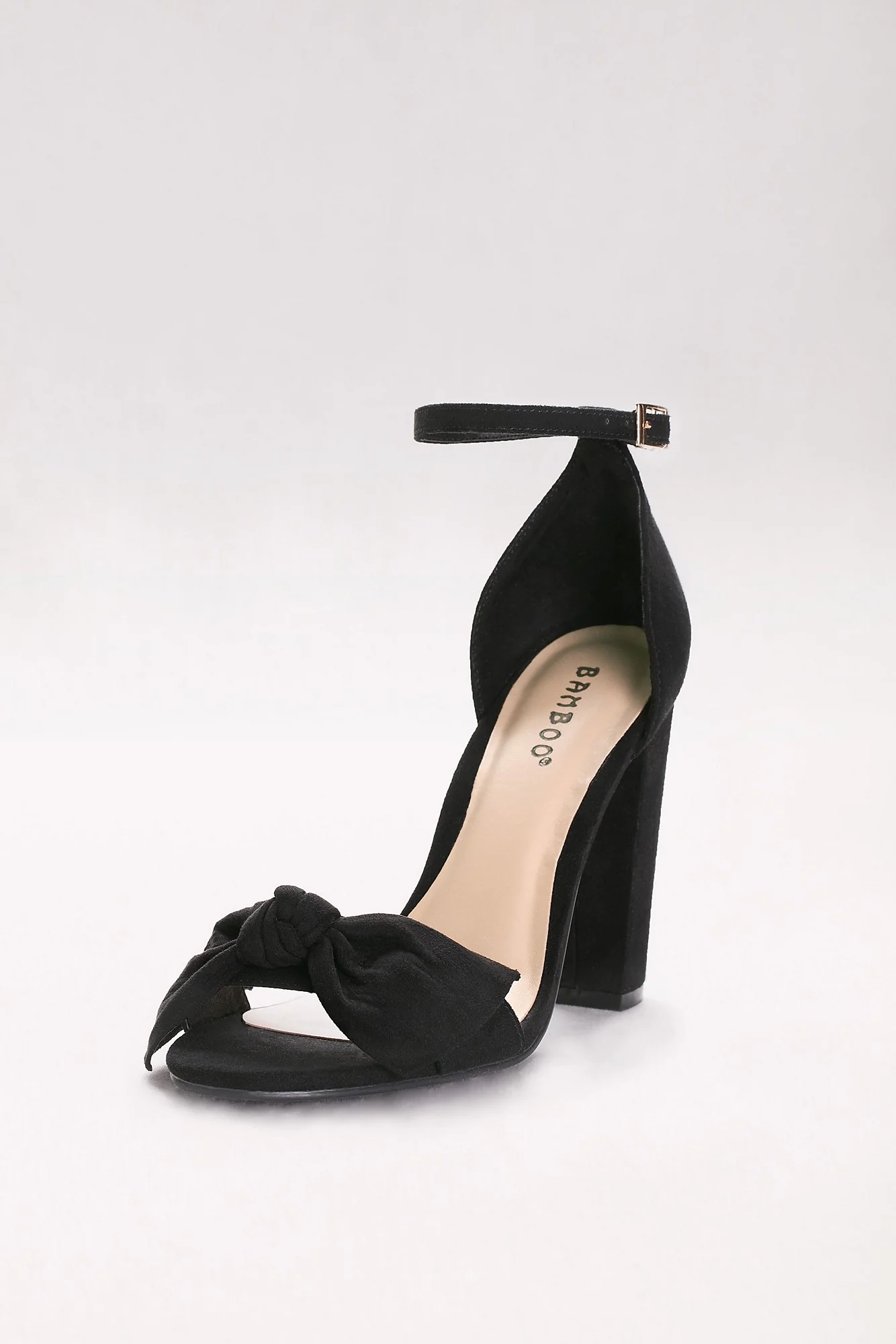 Bow-Front Faux-Suede Block Heel Sandals
