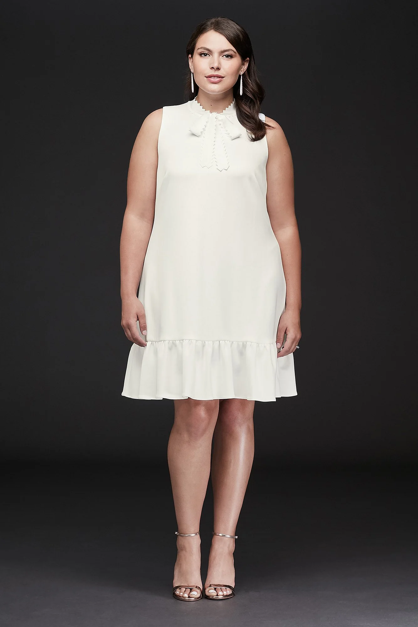 Bow Tie Plus Size Mini Dress with Flounce Hem - Image 2